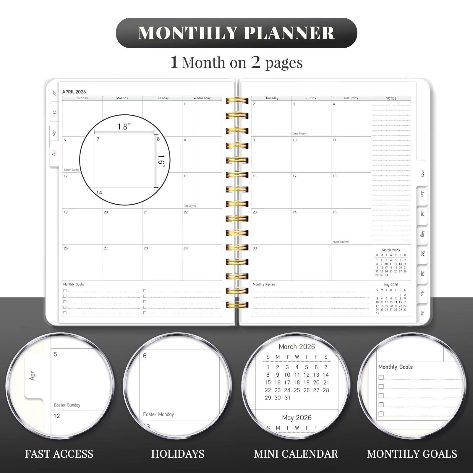 DOHE Agenda 2026 1 Jour Par Page, Format A5 (14 X 20 Cm), Fermeture à
