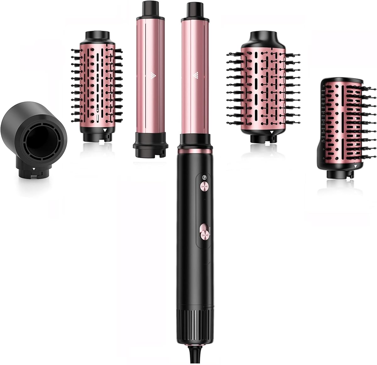 SKIMI 110,000 RPM Brushless Motor Hair Dryer Brush - 5 Muti-Styler for Fast Drying, Curling, Volumizing & Straightening | High-Speed Hot Air Brush for All Hair Types (Black & Pink Gold)