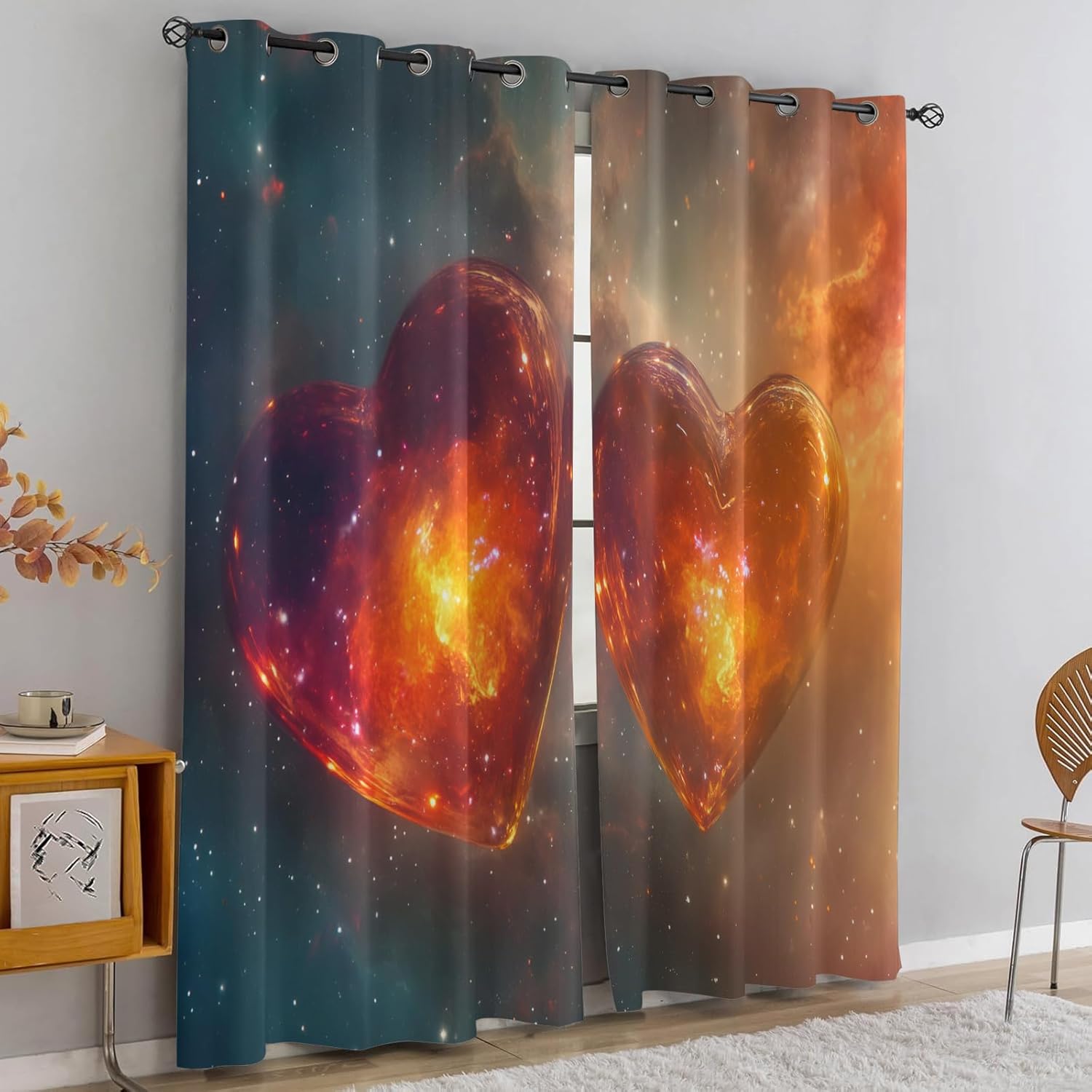 Universe Heart Room Divider Curtains, Heart Shape Nursery Curtain Romantic Galaxy Thermal Insulated Curtains for Protect Privacy, 42" x 84", 2 Panels