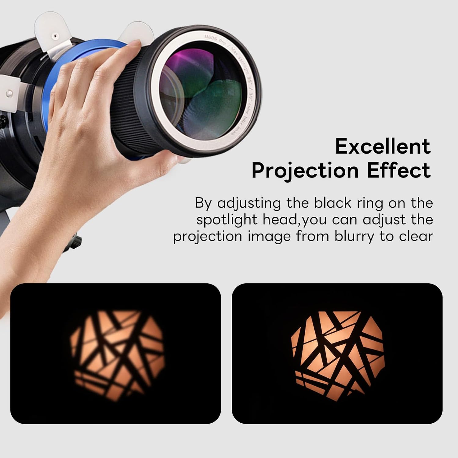 Bowens Mount Optical Snoot for Aputure Cob Light, Photography Spotlight Projector Conical Snoot,Compatible with Aputure Amaran 150/300c,600x Pro,Godox SL60 etc, 5 Color Filters, 31 Gobos
