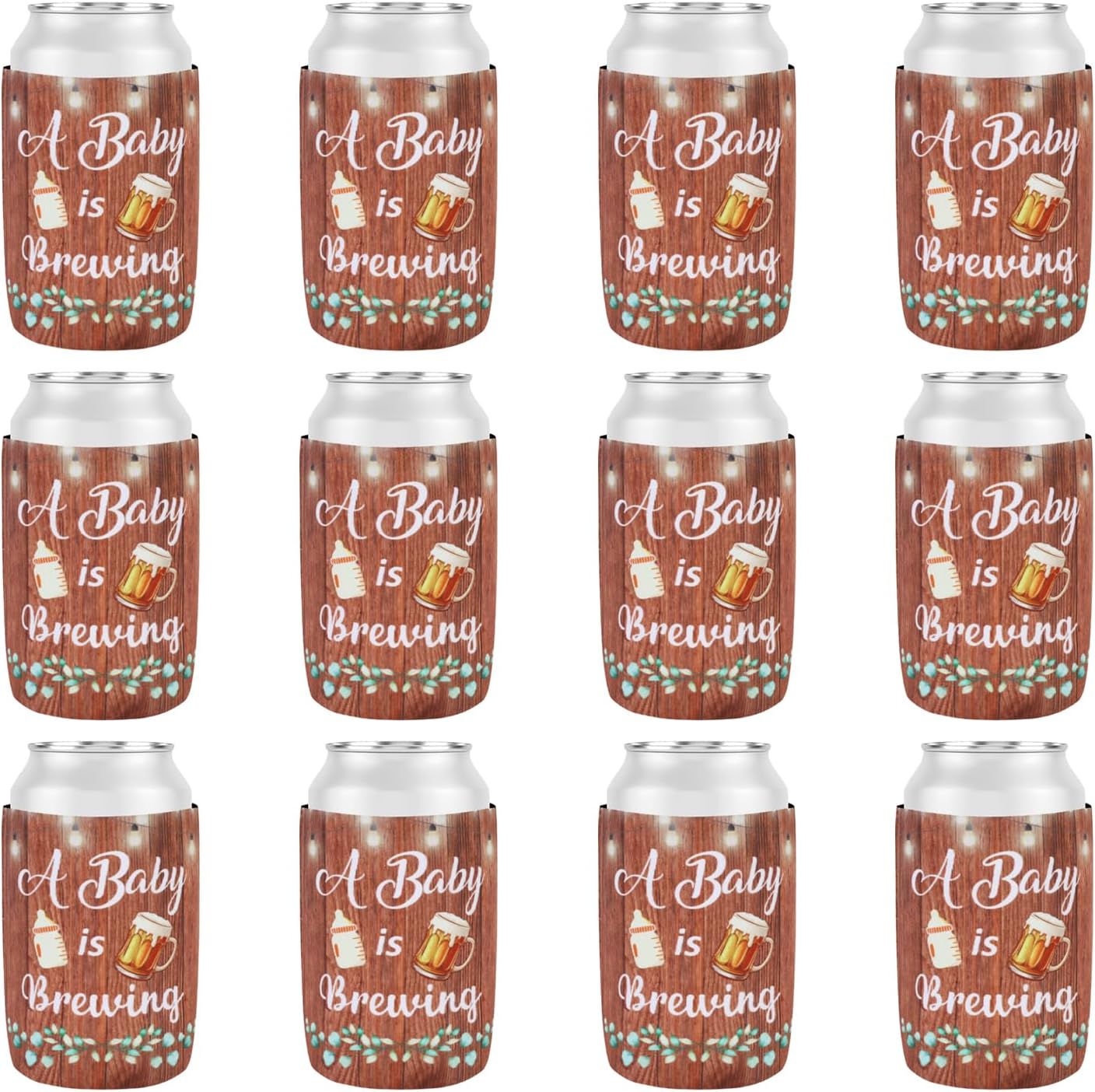 Serencatcher A Baby is Brewing Baby Shower Party Decoration, 24pcs A Baby is Brewing Can Cooler Beer Mug Baby Bottle Can Sleeve for A Baby is Brewing Beer Diaper Baby Shower Party Supplies