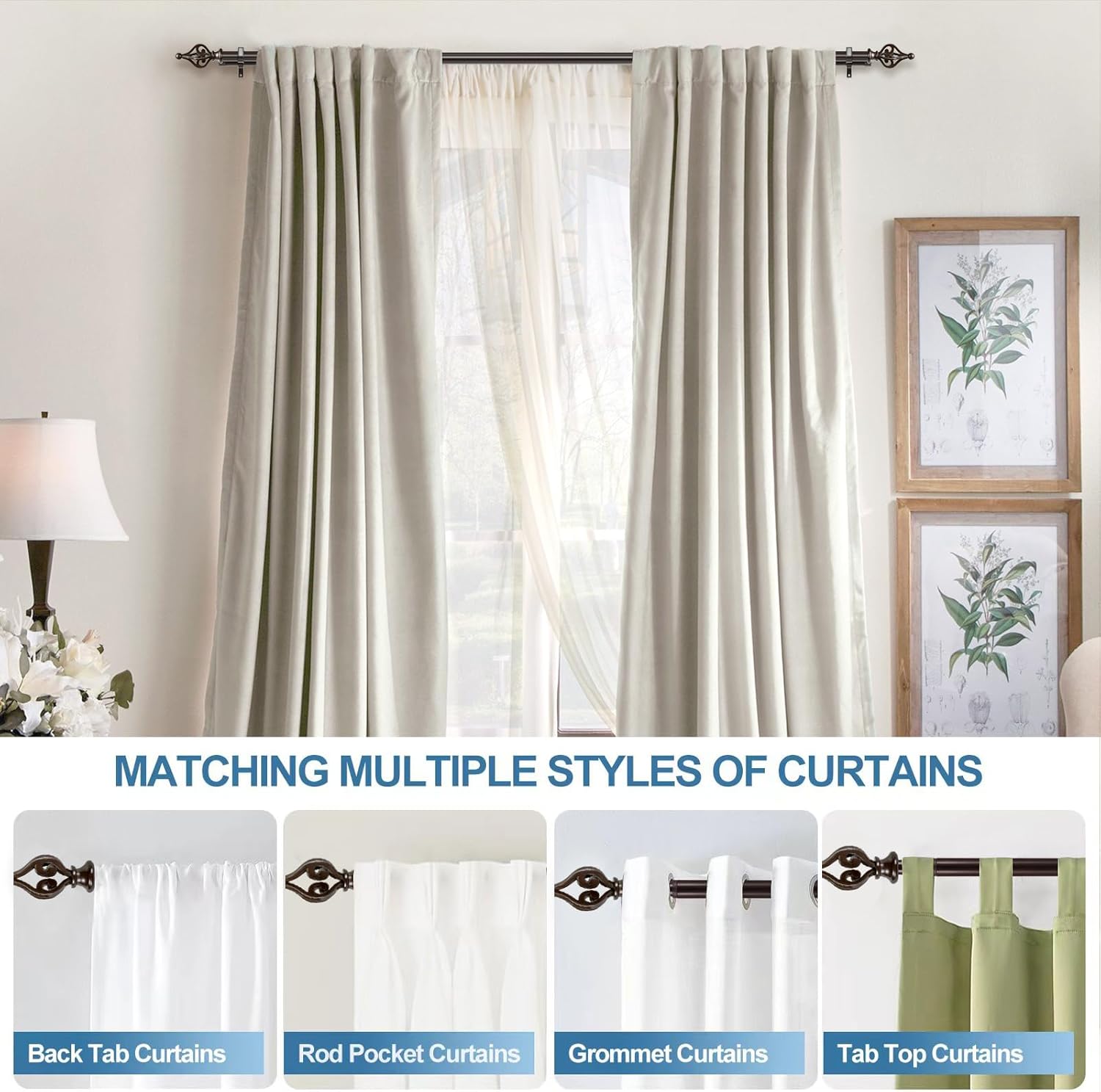 Urbanest Portia Flat Button 1" 3/4" Double Drapery Curtain Window Rod Set - 84" to 120", Bronze