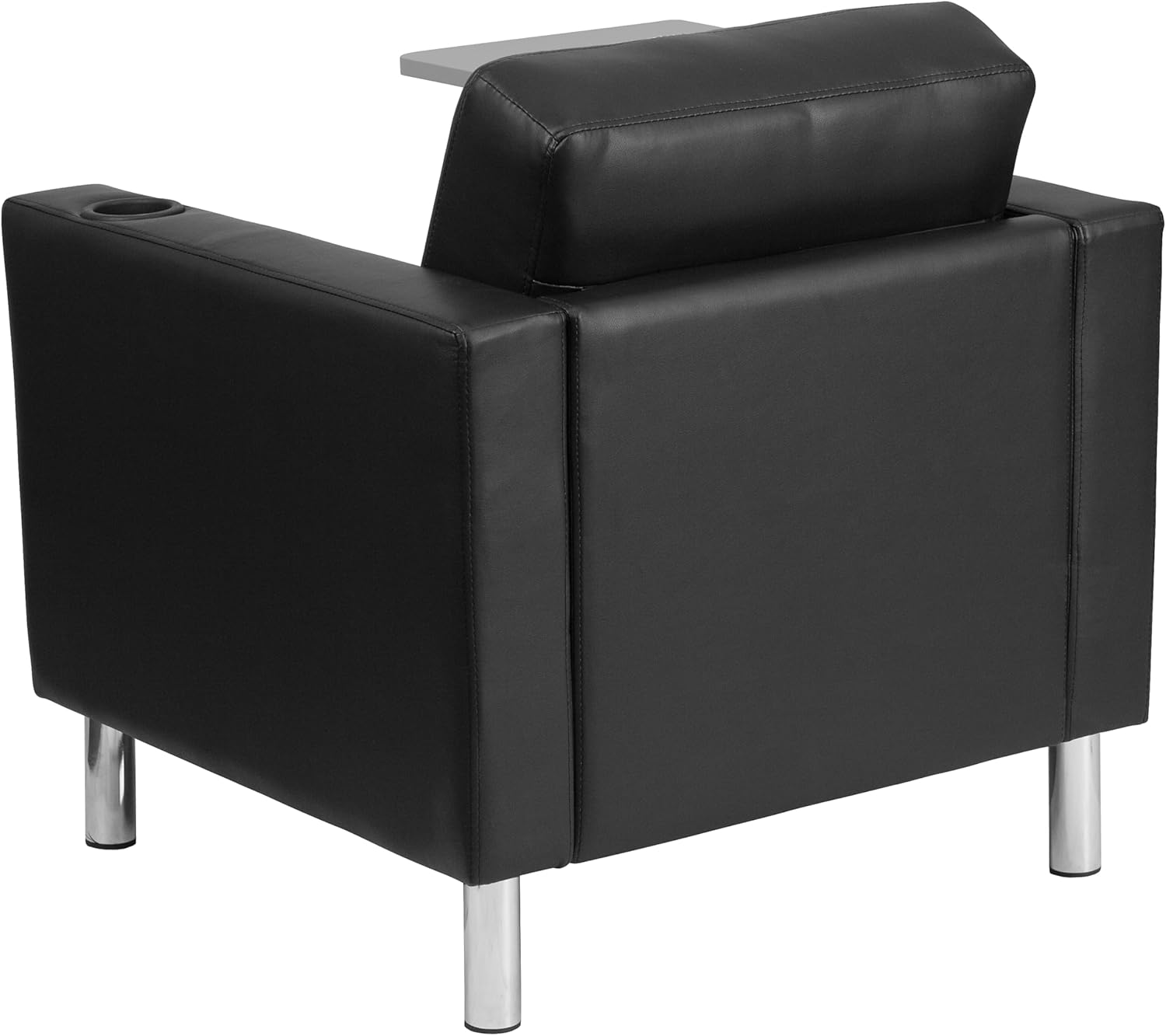 Flash Furniture George Black LeatherSoft Guest Chair with Tablet Arm, Tall Chrome Legs and Cup Holder