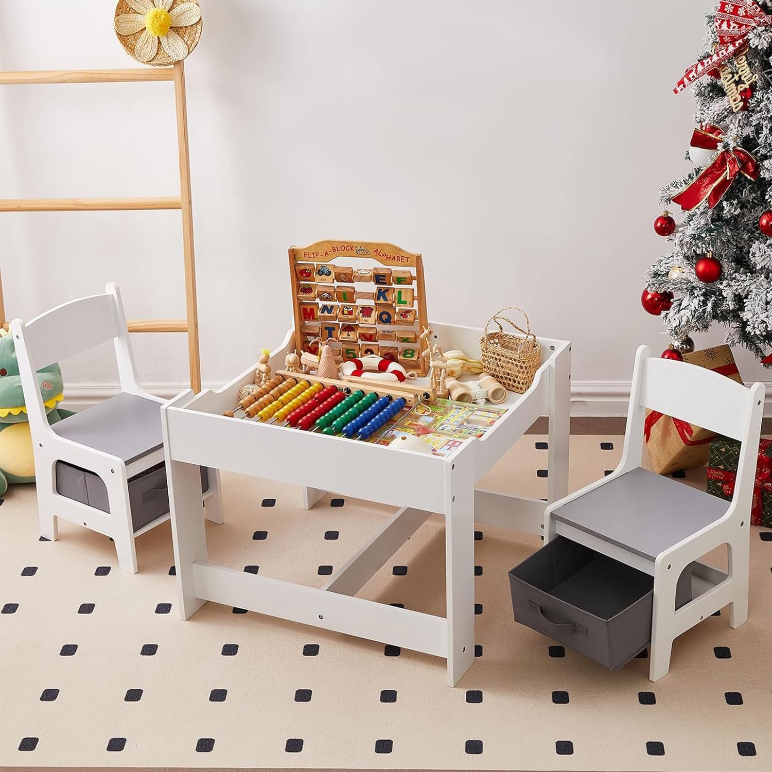 Amazon.com: Toffy & Friends Wooden Storage Table and Chairs Set, White ...