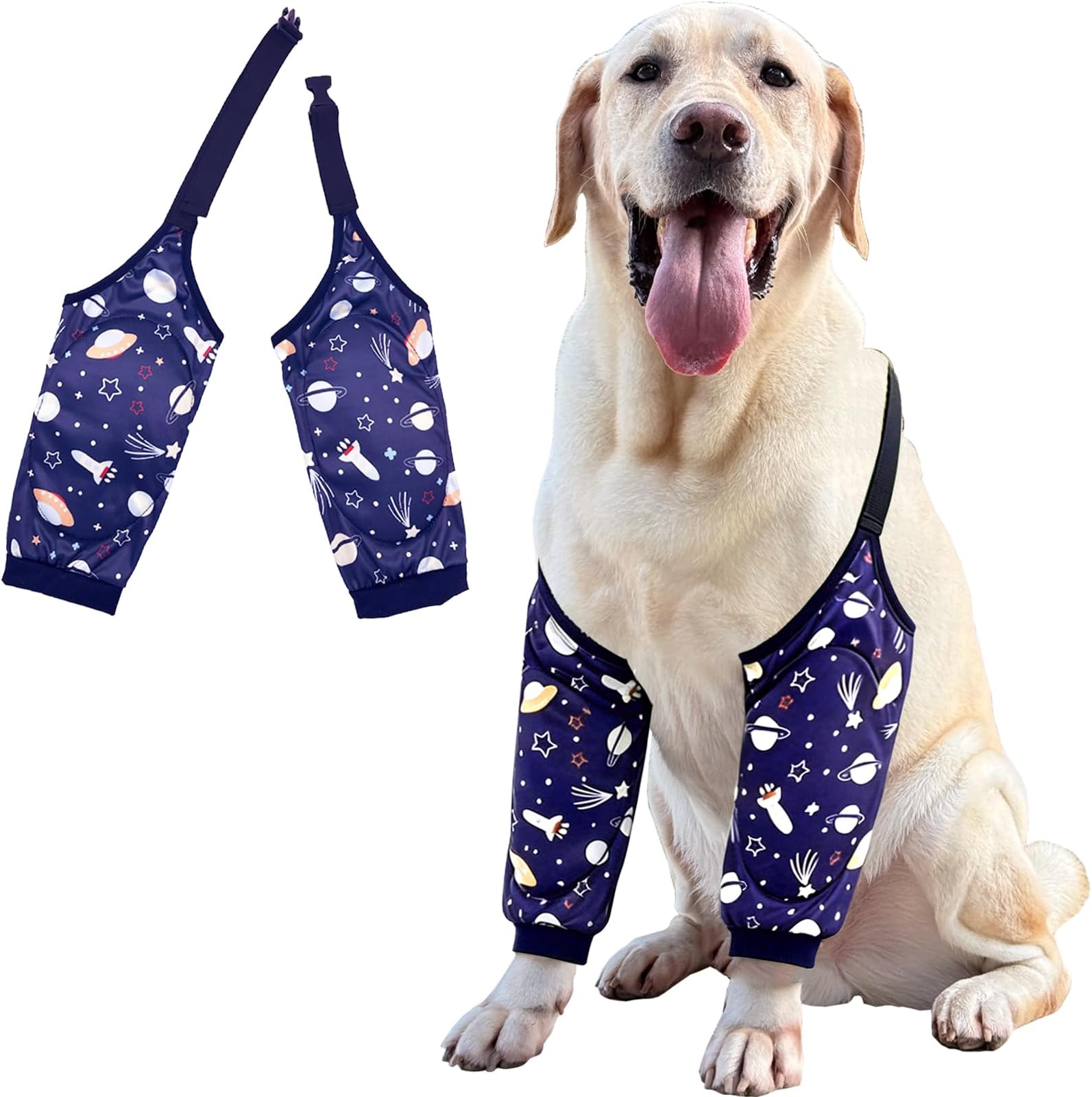 Dog Knee Protector Pad for Calluses Knee Brace Front Elbow Support Wrap, Pet Sleeves for Wounds Dog Elbow Callus Treatment for Medium Large Dogs with Scarf（3XL Stars）