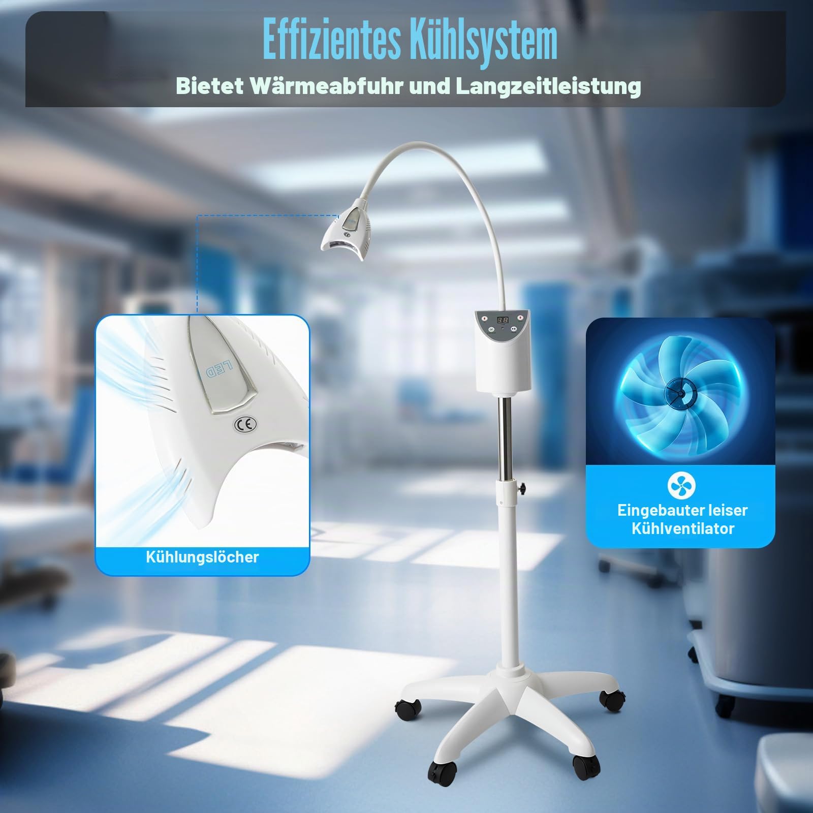 Zahnbleaching Set Professionell, 4 LED Bleaching Zähne, 2000mW/cm² Ausgangsleistung der Beleuchtung Zahnarzt Instrumente, 50cm Spectrum mit Fernbedienung 20 Zahnhülsen