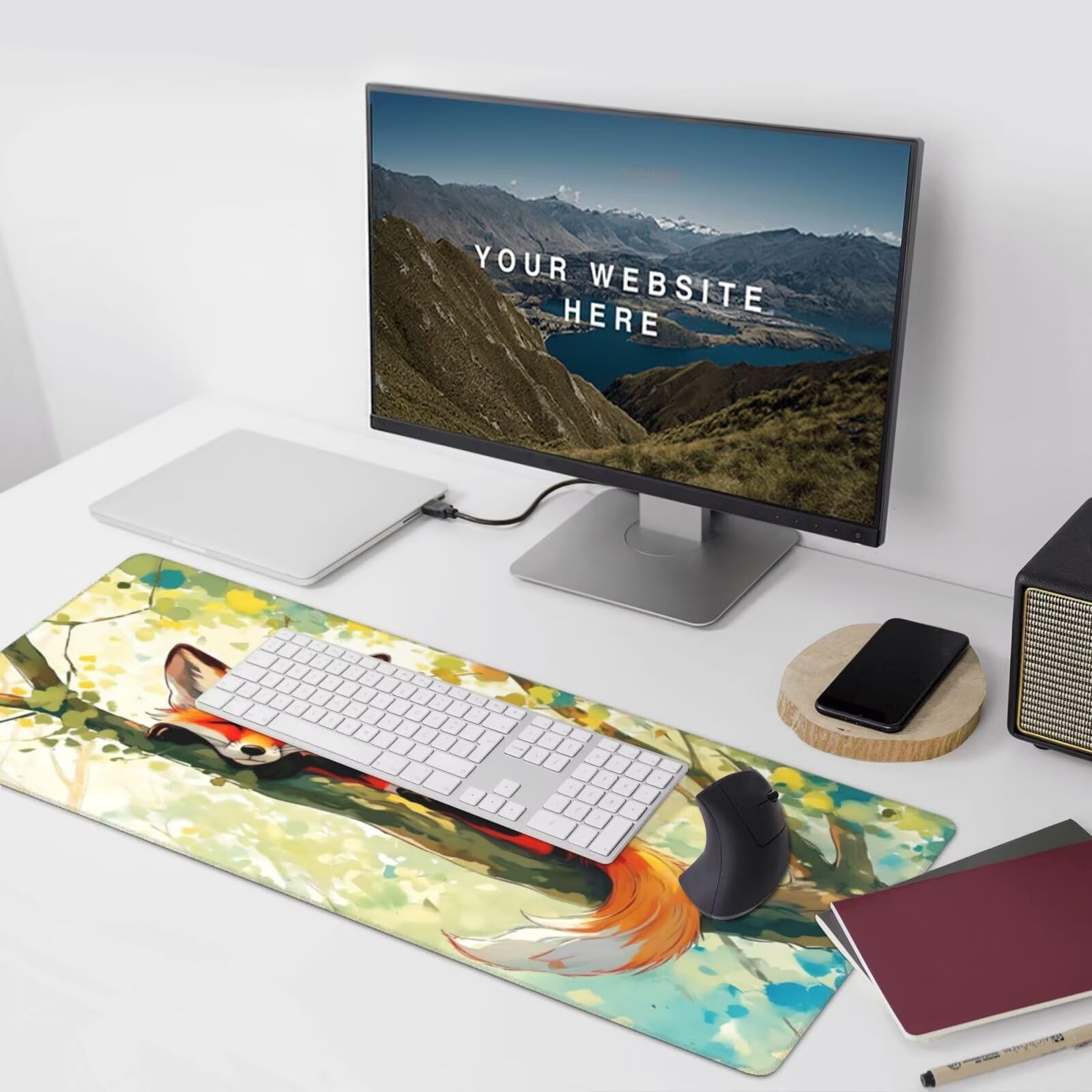 Tapis de Souris Animal Tapis de Souris XXL 1400 x 600 mm, Grand sous Main Bureau Gaming avec Bords Surpiqués et Dos Antidérapant, Renard Mouse Pad Gamer pour Clavier et Souris, Cadeaux Hommes H-359