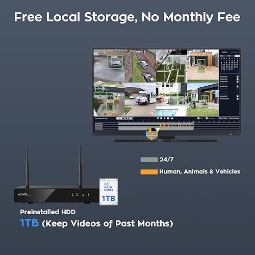 Miniatura 8 de xmartO Fov amplio de doble imagen Sistema de cámara de seguridad de 16 canales inalámbrico, 4 juegos de cámaras 2 en 1, NVR de vigilancia WiFi 6 de