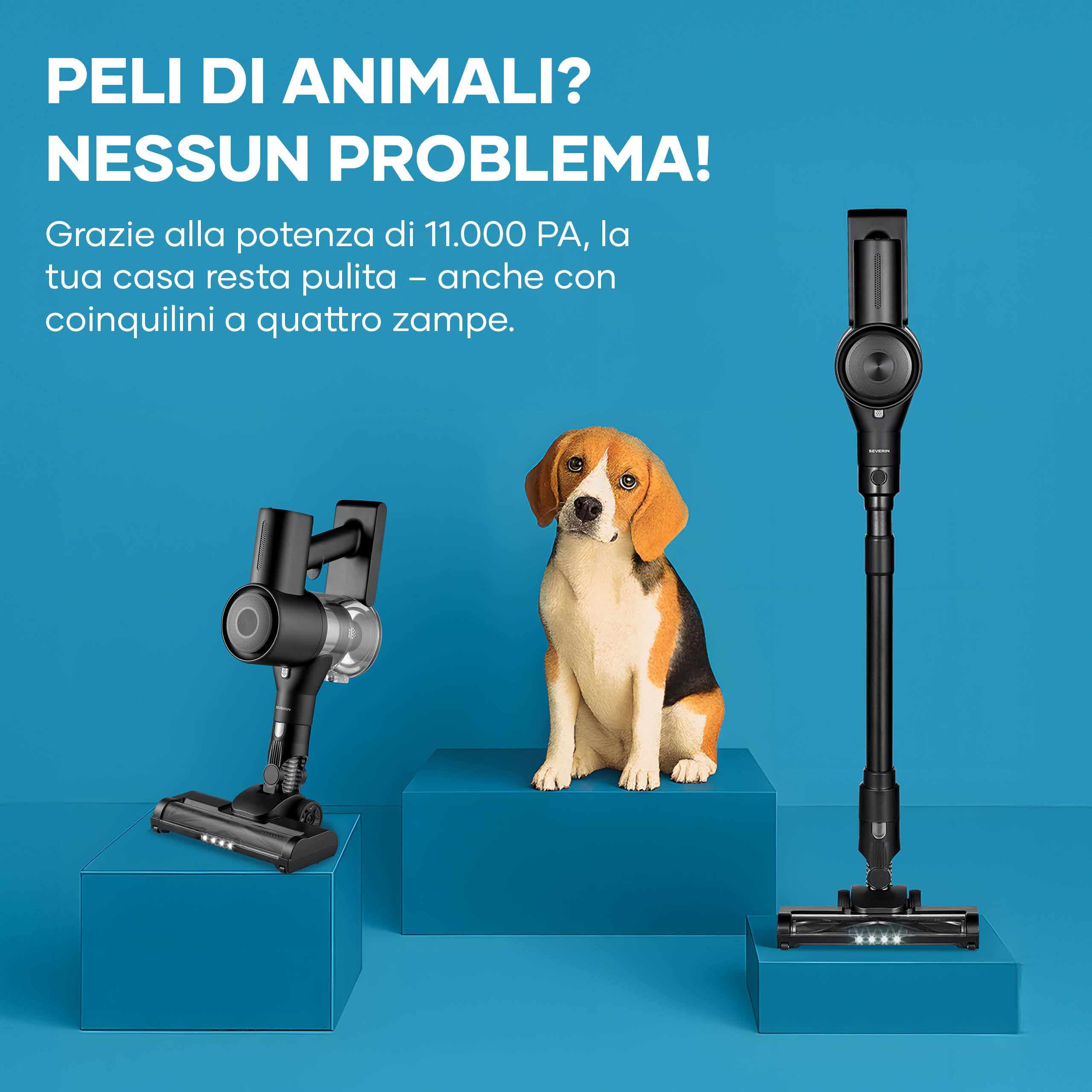 SEVERIN Scopa Elettrica Senza Fili, Leggera 1,5 kg, 130 W, Autonomia 40 Min, Tubo Telescopico Regolabile, Luce LED, 2 Accessori Pavimenti e Mobili, 11000 Pa, S-Power, Nero - HV 7194