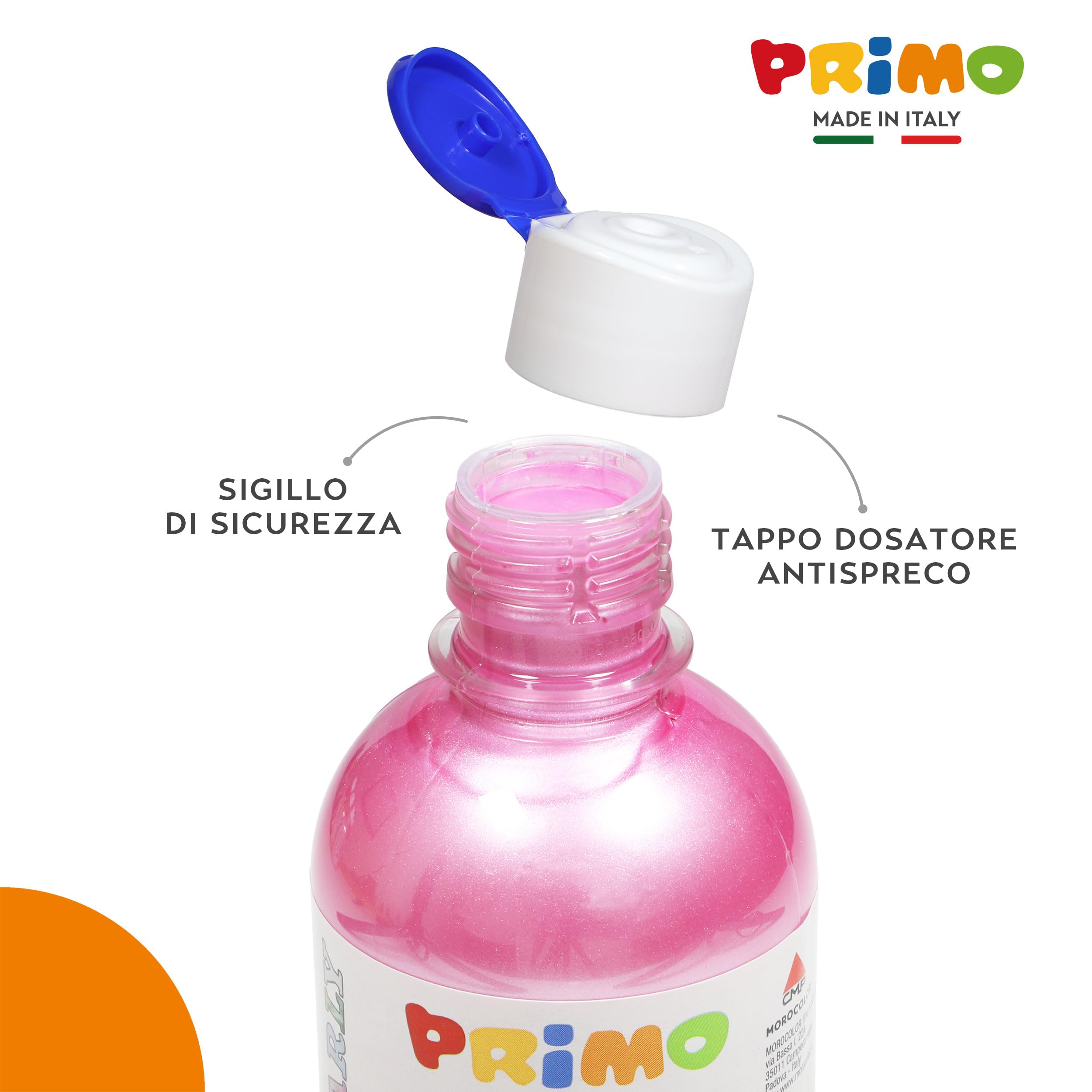 PRIMO - Tempere Lavabili per Bambini +3 Anni e Adulti, Colori per Bambini da 300 ml con Dosatore, Colori a Tempera per Dipingere Carta, Stoffa e Vetro, Pittura, Cartoleria, Lavoretti Creativi e Hobby