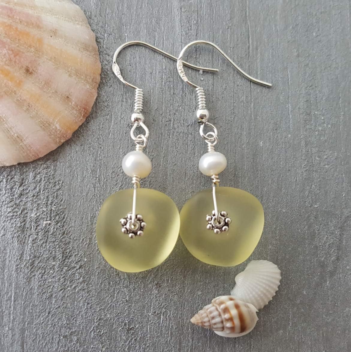 Yinahawaii Handmade Sea Glass Earrings, Hawaiian Jewelry for Women, Wire Earrings Pearl Earrings, Unqiue Earrings Beach Jewelry Birthday Gift For Women - Image 6