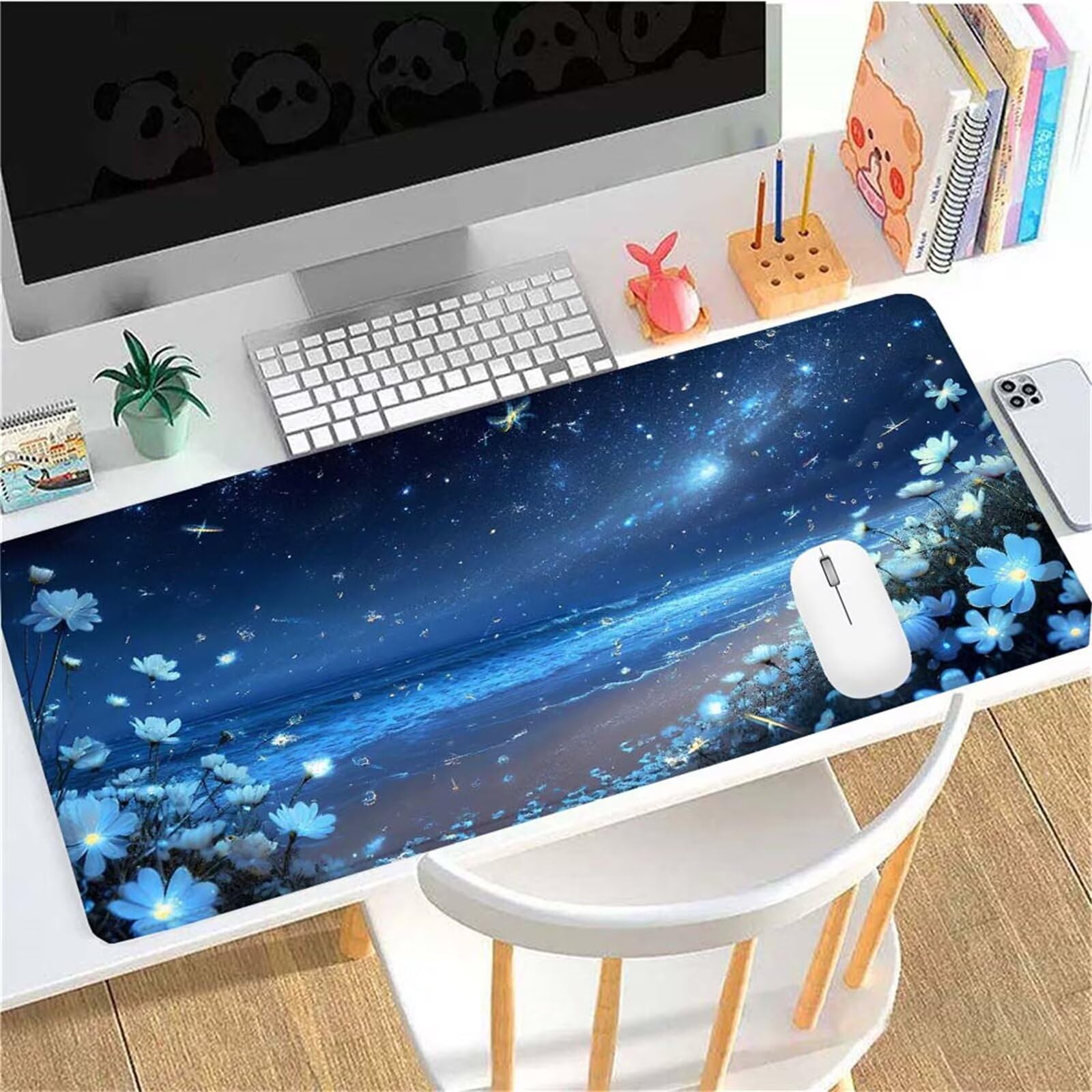 Alfombrilla Ratón Flor Playa Alfombrilla Ratón XXL 1400x600x3mm Mouse Pad Resiste Salpicaduras, Extendida de Gran Tamaño con Bordes Cosidos, Mejora Precisión y Velocidad, Antideslizante,Duradera y-267