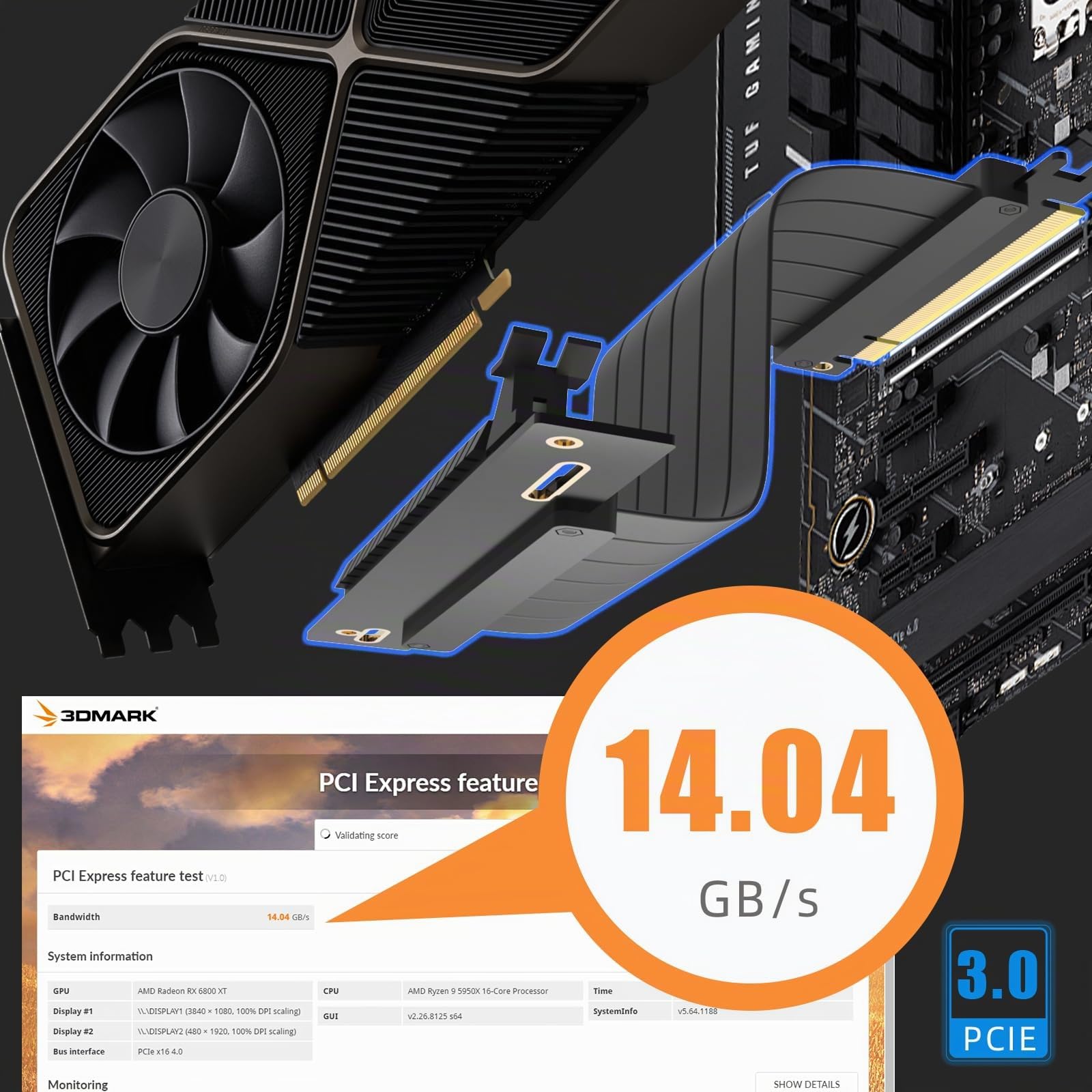 GLOTRENDS 200mm PCIe 3.0 X16 Riser Cable para gama baja PCIe 3.0 GPUs, tales como GeForce RTX 20/GTX 16/GTX 10 Series y AMD Radeon RX5000/VII/RX Vega/R9 Fury Series, etc