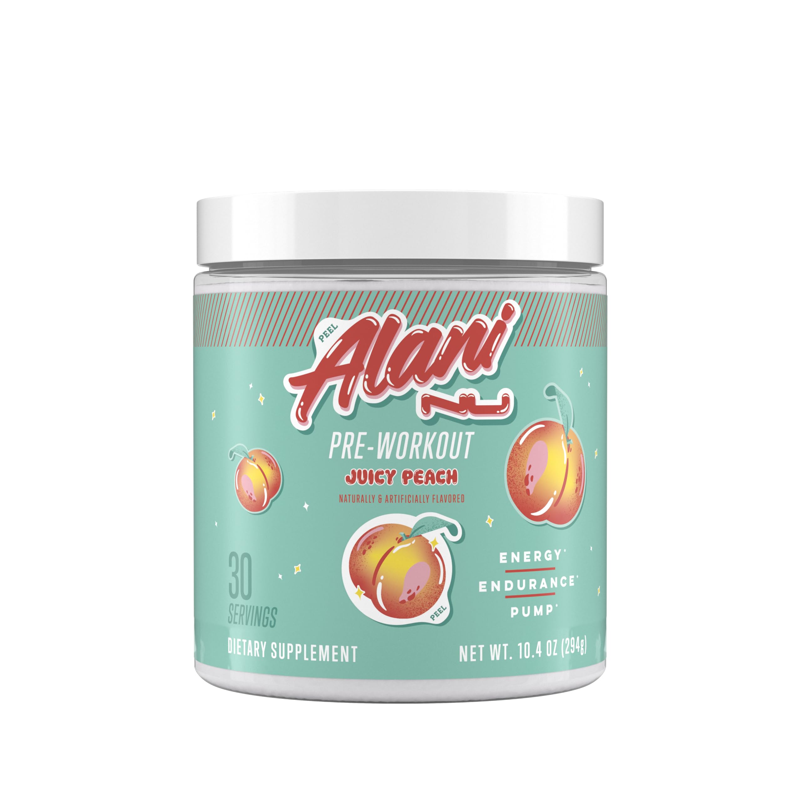 Alani Nu Pre Workout Powder Juicy Peach, Amino Energy Boost, Endurance Supplement, Sugar Free, 200mg Caffeine, L-Theanine, Beta-Alanine, Citrulline, 30 Servings