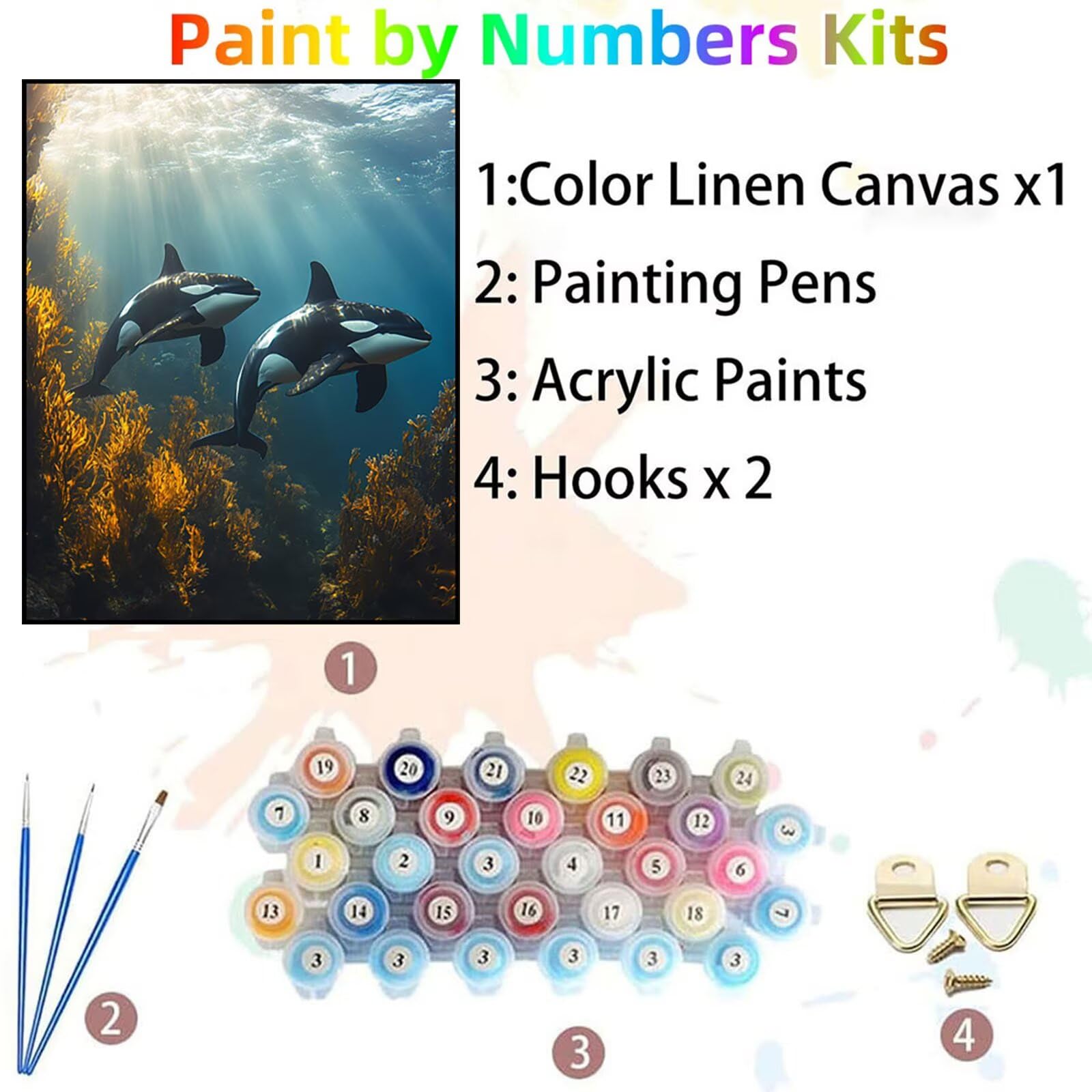 GYYH-5314 Orca Malowanie po numerach, dla dorosłych, zwierzę, akrylowe farby po numerach, hobby dla dorosłych i kobiet, 102 x 137 cm, płótno do malowania, sztuka ścienna, do salonu, dekoracja