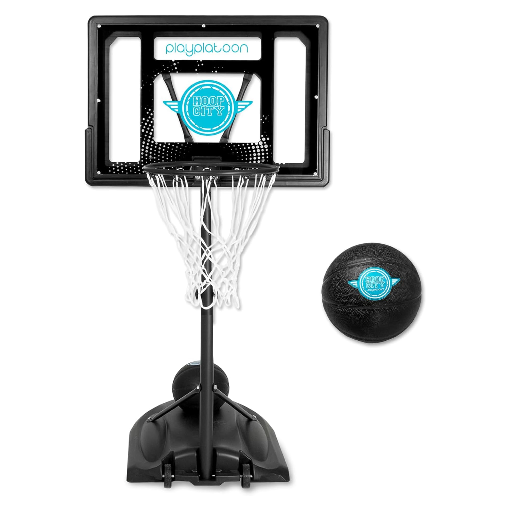 Play Platoon Swimming Pool Basketball Hoop Poolside Above Ground Games for Family - Backboard Adjustable Height 3-4 Feet, Includes PU Leather Basket Ball & Air Pump - Great for Inground Pool Deck
