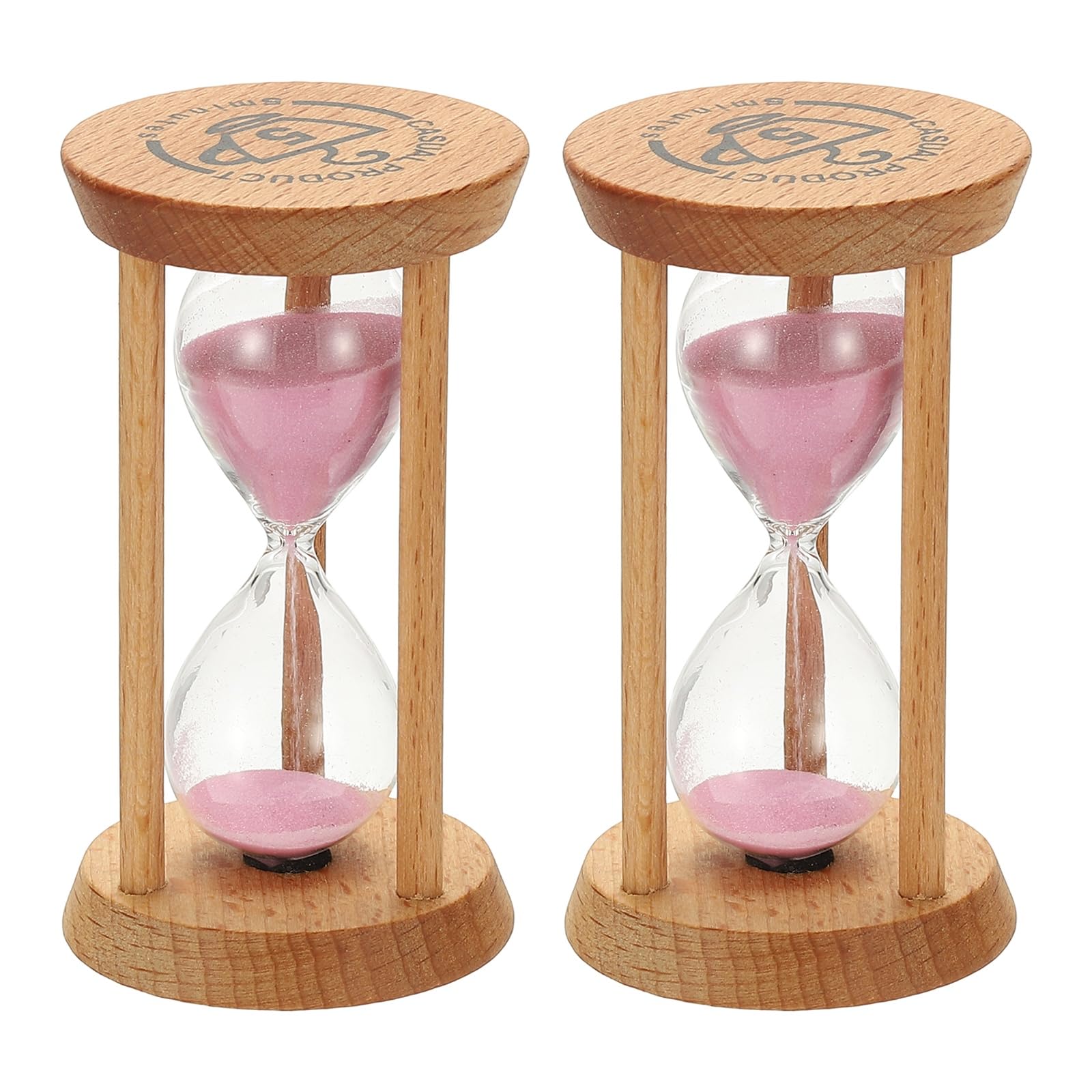 PATIKIL 5 Minutes Sand Timer, 2 Pcs Wooden Sand Watch High Glass, Pink