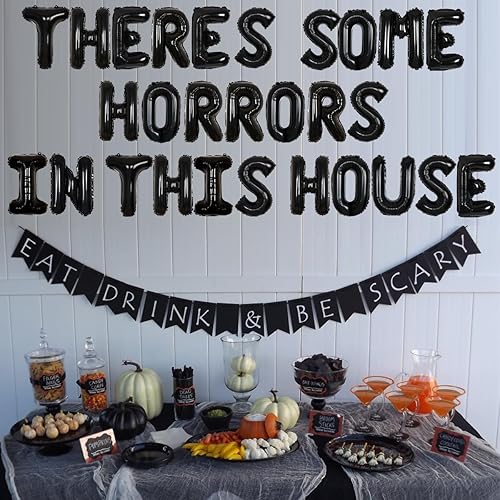 Miniatura 4 de Globos de pancarta con texto en inglés "There Some Horrors In This House", suministros de decoración de fiesta de despedida de soltera de Halloween