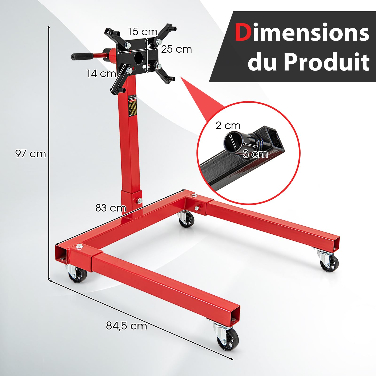 GYMAX Support de Moteur, Capacité 680 Kg, Support Moteur avec Tête Rotative à 360°, 4 Bras Réglables, 4 Roues Universelles, Support Moteur Robuste pour Atelier de Réparation Automobile, Garage