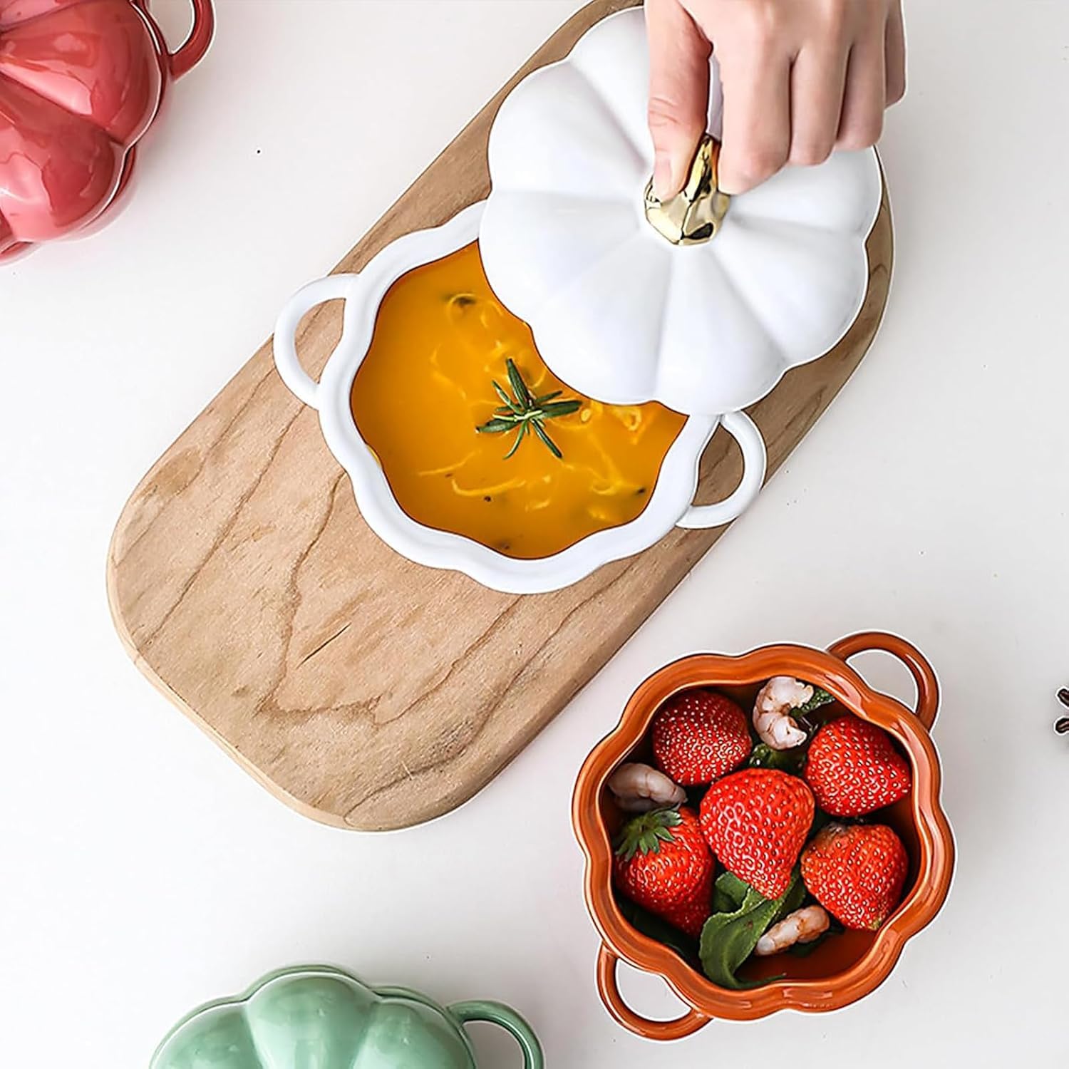 Mini Cocotte Citrouille 13cm 0,45L Avec Couvercle - Idéale Pour Desserts, Sauces Et Décoration De Table (Orange)