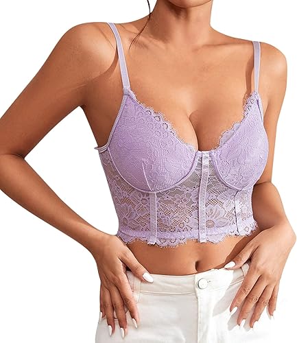 SoeHir Corsés sexy de encaje floral con tirantes delgados brasier ajustado sin espalda sin costuras top corto