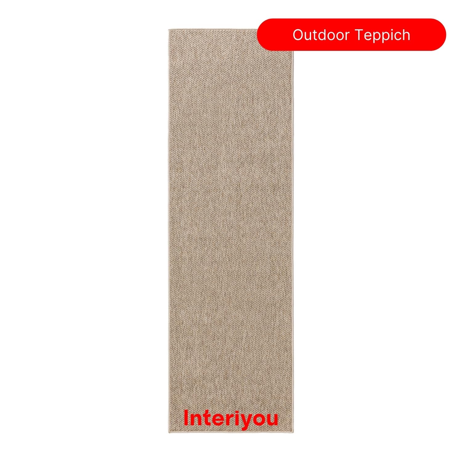 Interiyou Outdoor Teppich Wetterfest Asti - Läufer 80x300 cm Taupe - Jute Optik - Wasserfest für Balkon, Terrasse, Garten - Outdoorteppich passend auch für Wohnzimmer, Schlafzimmer und Küche