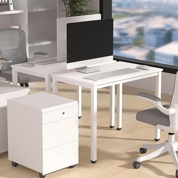 Computer Desk, Simple White Dining Table, 100x60x75cm Office Desk