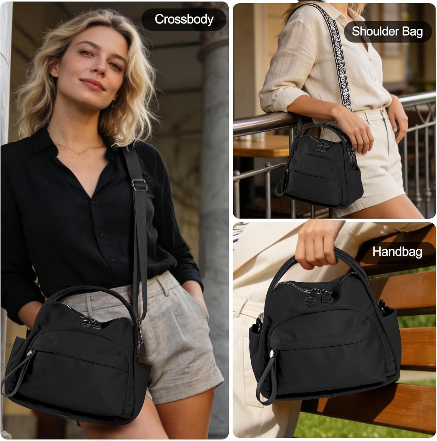 Nylon Crossbody Bags for Women, Lightweight Shoulder bag, Top Handle bag with 2 Adjustable Straps