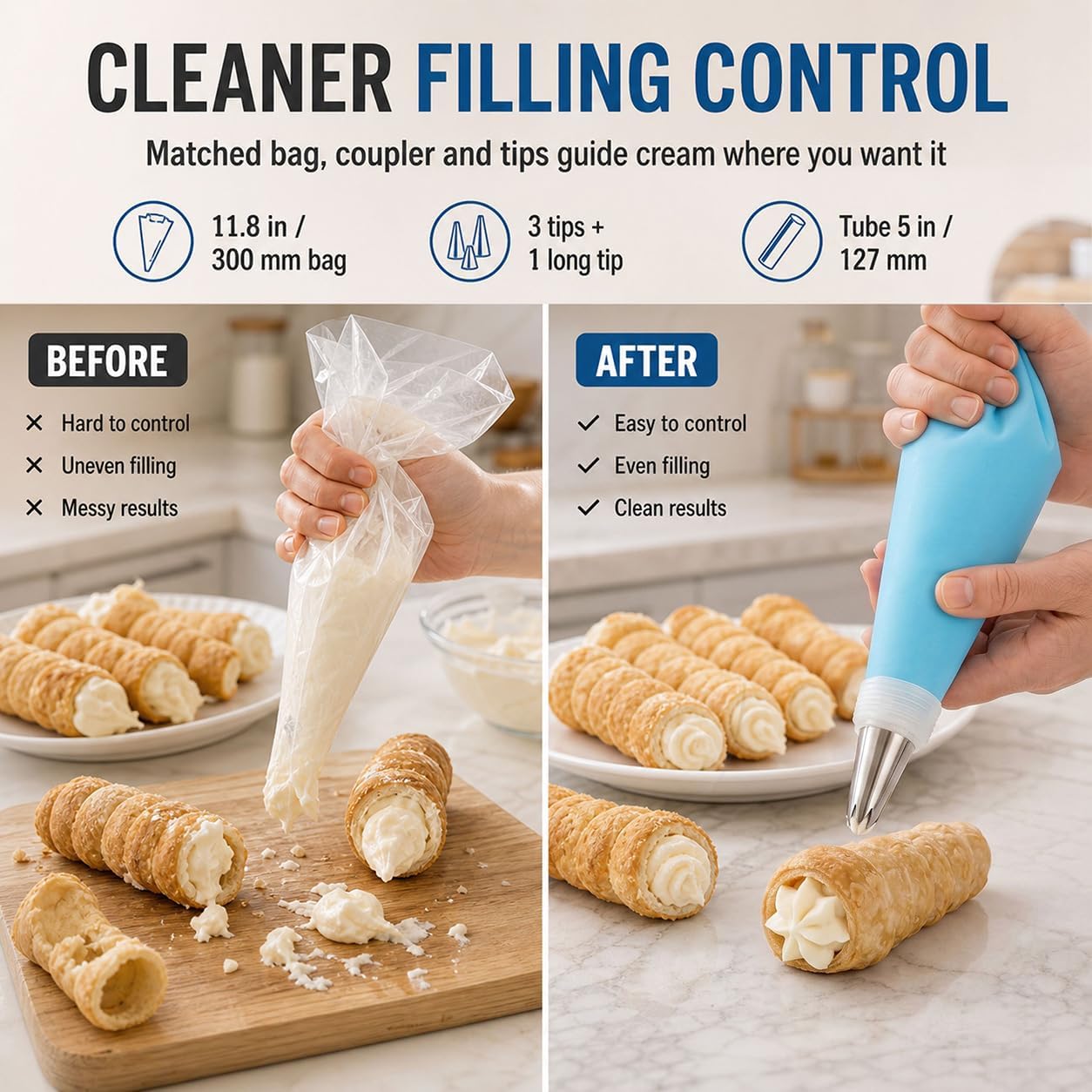 QWORK Cream Horn Mould Set, 35PCS Stainless Steel Cannoli Tubes and Cone Forms with Piping Bag Set, Non-Stick Baking Tools for Pastry, Croissant, Danish, Lady Lock, Cream Roll