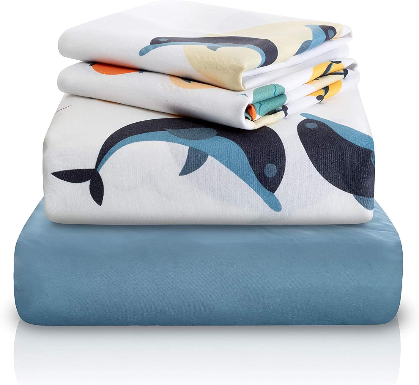 4 Pc Twin Bed Sheets | Dolphin Themed Kids Bedding Set | Marine Animal Collection | Durable Super-Soft, Double-Brushed Microfiber | 1 Flat & 1 Fitted Sheet, 2 Pillow Cases | 15" Deep