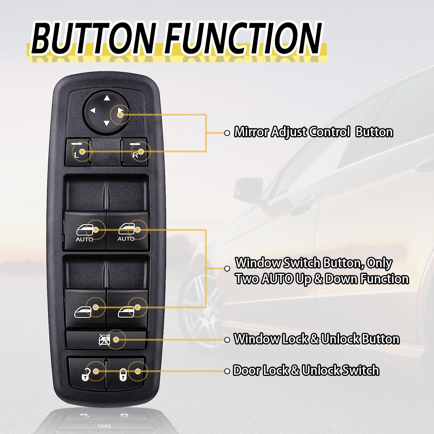 Vurkcy Driver Side Power Window Switch Door Lock Control Button Compatible with 2009 2010 2011 2012 Dodge RAM 1500/2500/ 3500 Quad & Crew Cab Pickup, Double Auto Buttons Replaces 4602863AB, 4602863AC