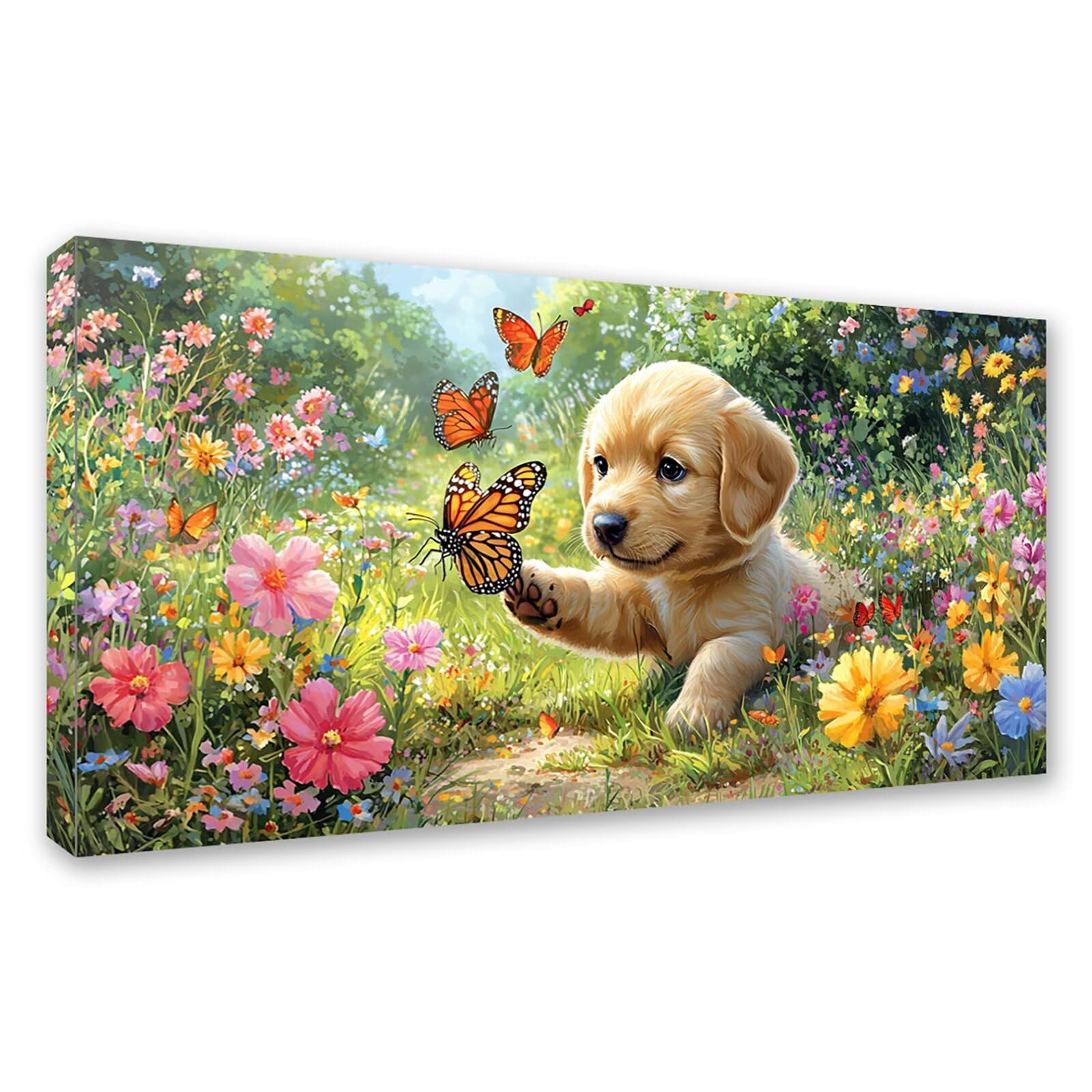 Diamond Painting Adultos Perro Pintura Diamante, Mariposa Diamond Painting 5D Completo, DIY Cuadrado Bordado Punto de Cruz Cuadros de Diamantes Kit para Decoracion Hogar, Regalo Mujer 160x80cm 0J-320