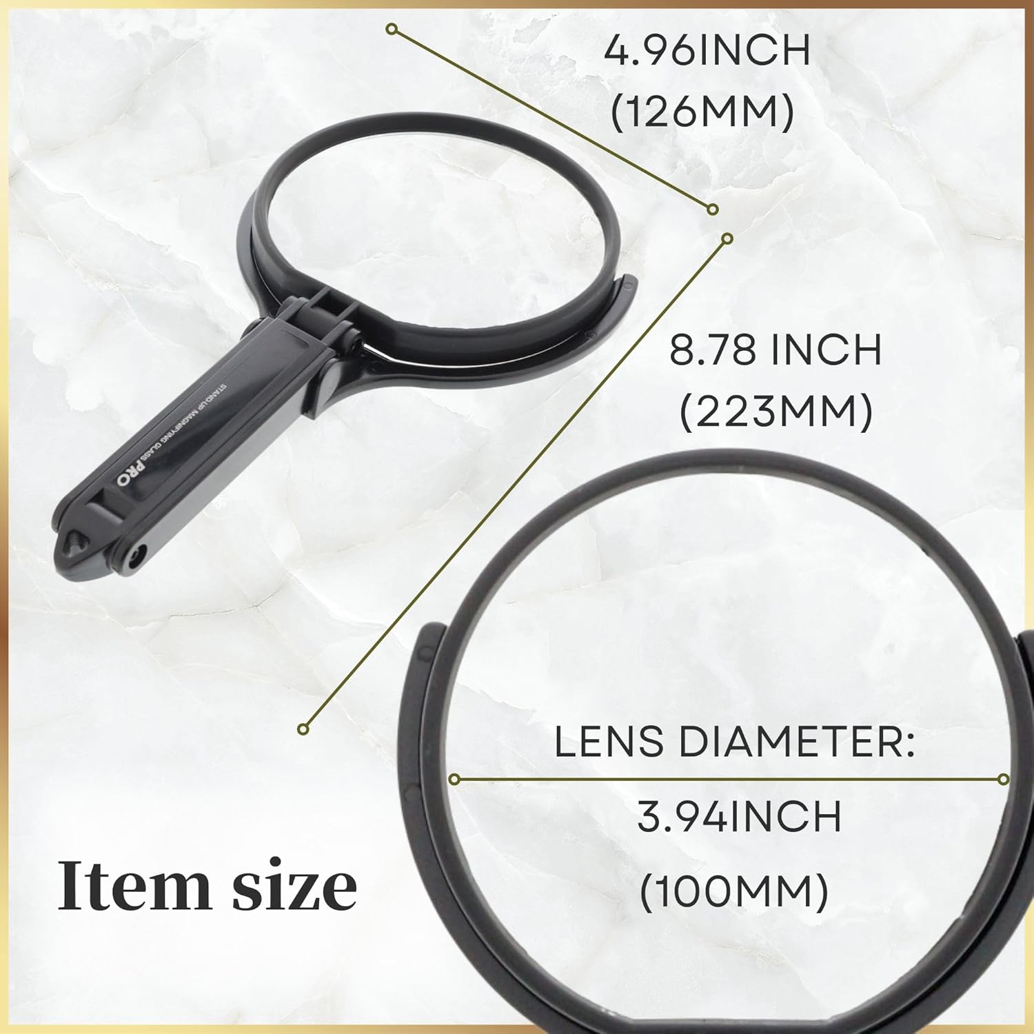 SUN-STAR Folding Magnifying Glass with Stand, Loupe for Handicrafts and Nail Art, 4.0 Inches (100 mm)