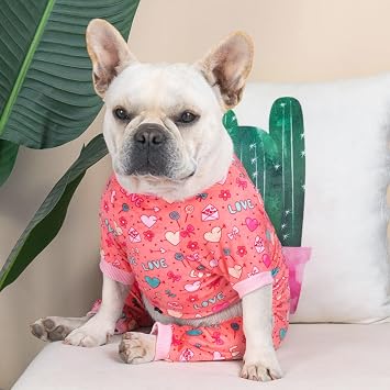 CuteBone Dog Valentine's Day Pajamas Puppy Onesies Small Dogs Soft Pjs Coat Cat Apparel Comfy Pet Clothes Outfit Doggie Bodysuit