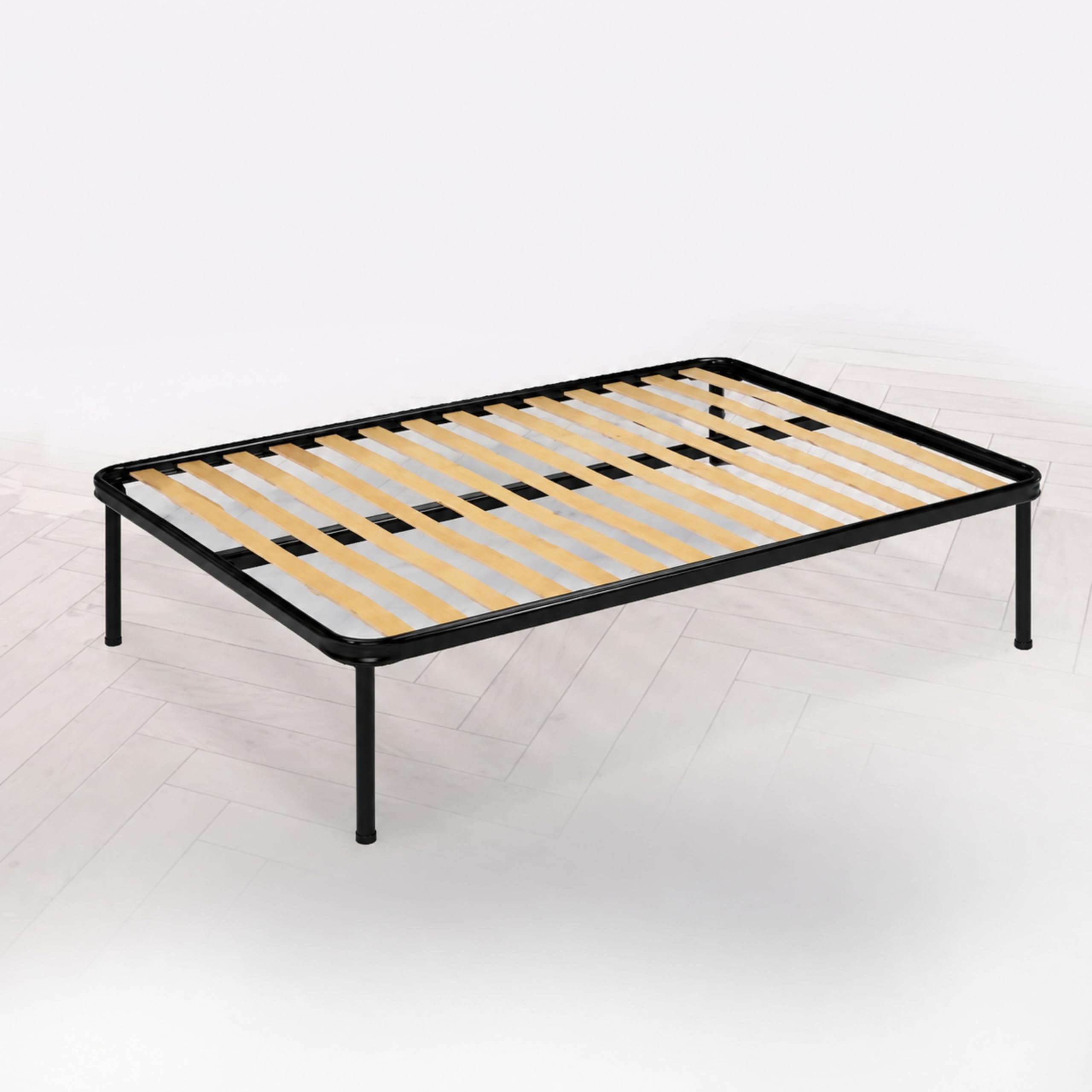Bissolo Casa Rete Letto Una Piazza e Mezza 120x190 con 13 Doghe in Legno, Struttura in Metallo Nero H36 cm Resistente, Kit Smontato, Facile da Montare