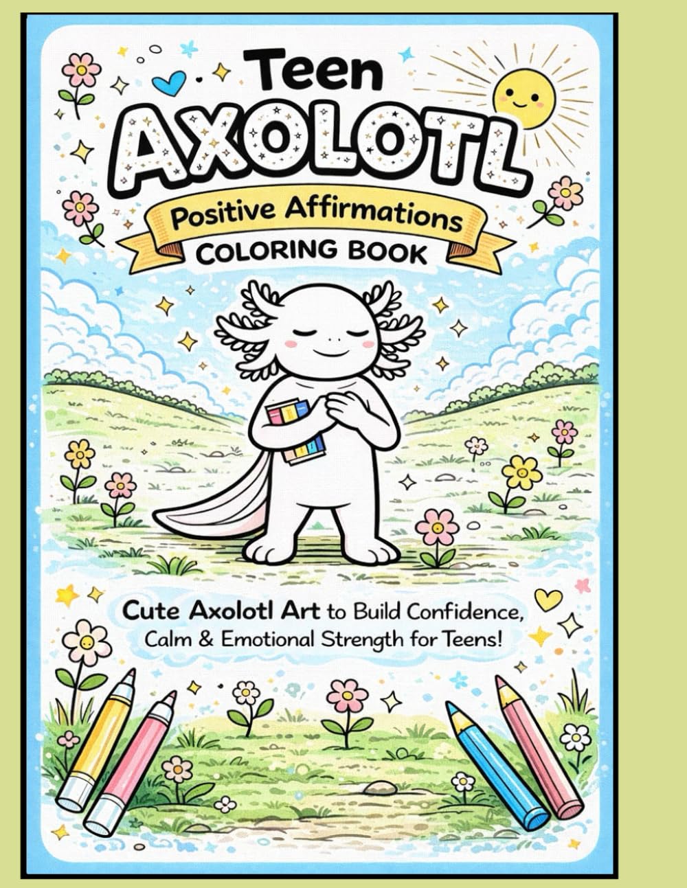 Teen Axolotl Positive Affirmations Coloring Book: Cute Axolotl Art to Build Confidence, Calm & Emotional Strength for Teens: Inspiring Black & White ... Encourage Self-Belief, Kindness & Resilience