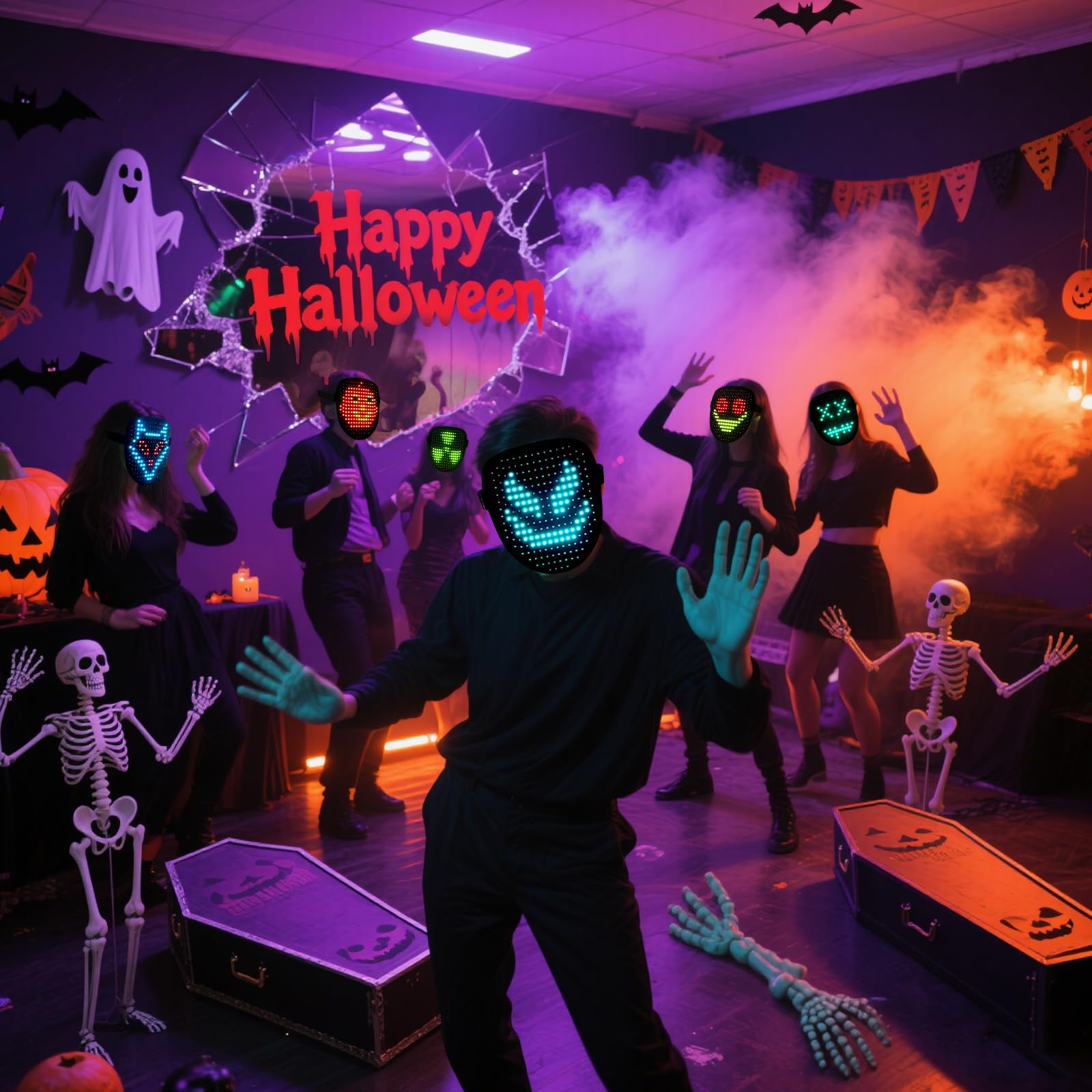 arscniek LED Light Up Mask Gesture Control Halloween Costume for Teens Kids