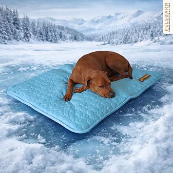 Pelsbarn Dog Cooling Mat- Ice Silk Summer Comfort, Self Cooling, Non-Slip Dog Pad, Durable & Washable, Mat for Large Dogs 25 x 37, Support Shelter Dogs with Every Purchase Blue