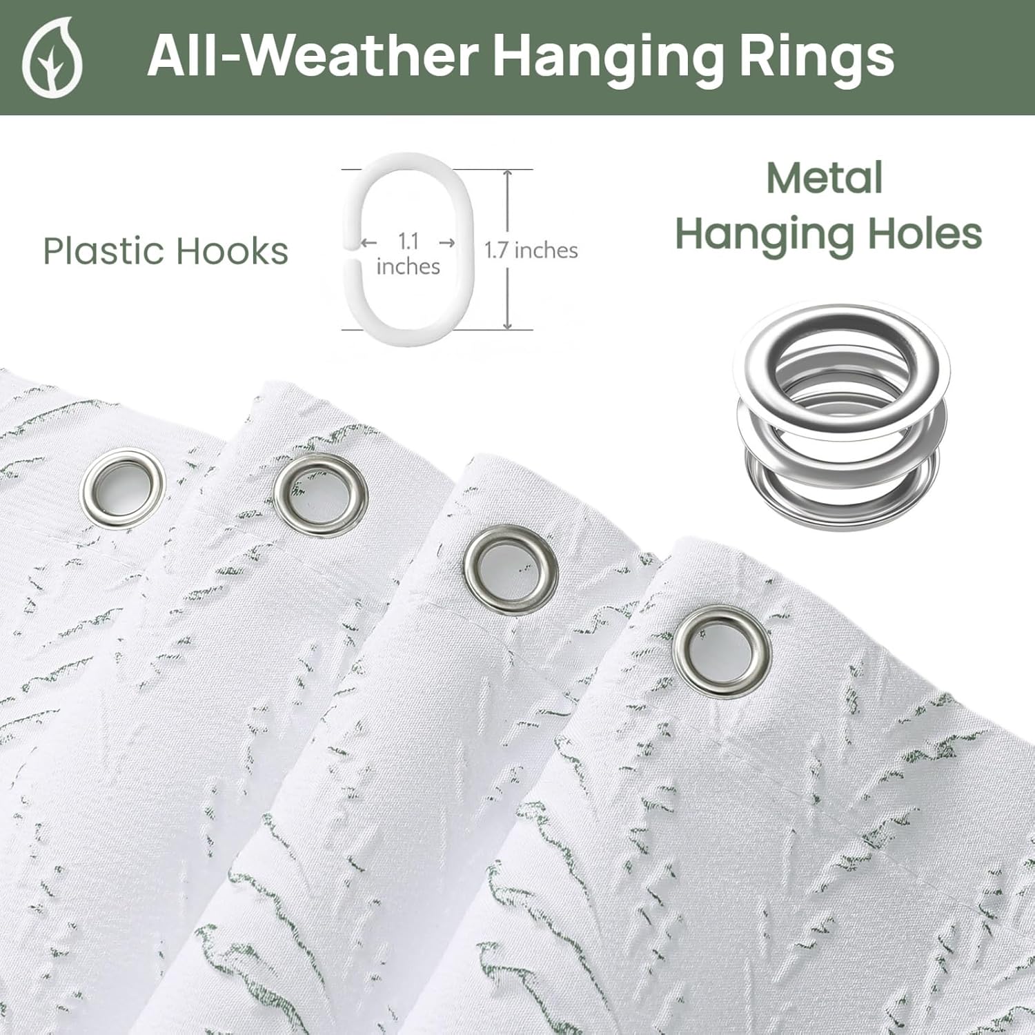 Sage Green Boho Farmhouse Cloth Fabric Shower Curtain, 3D Texturedf Fern Leaves Minimalist Cute Modern Shower Curtain Sets, 72x84 inches