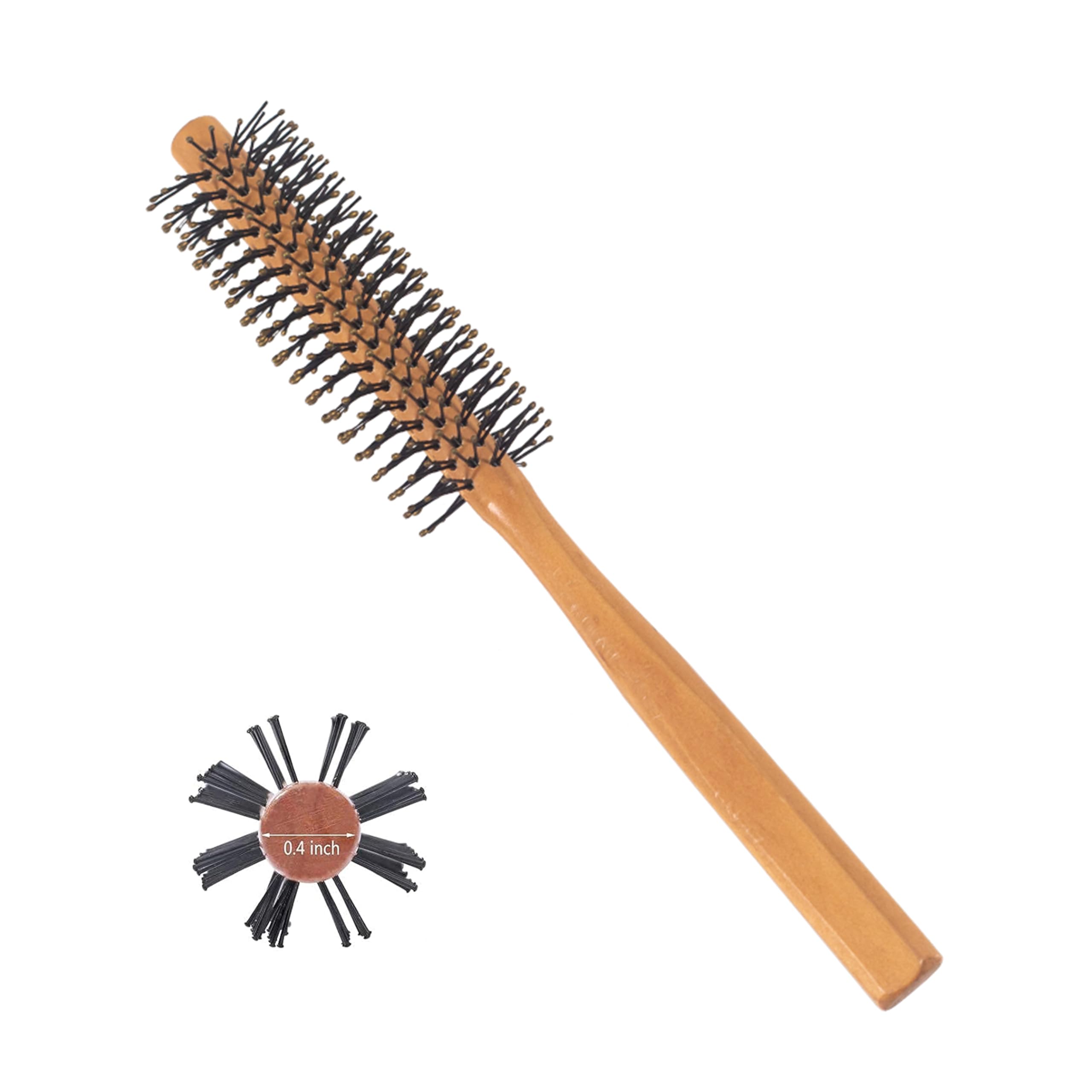 Round Wooden Small Barrel Brush for Short Hair - Mini Quiff Roller Comb Best for Styling, Detangling, Curling Thin Hair and Beard - Ideal for Men and Women