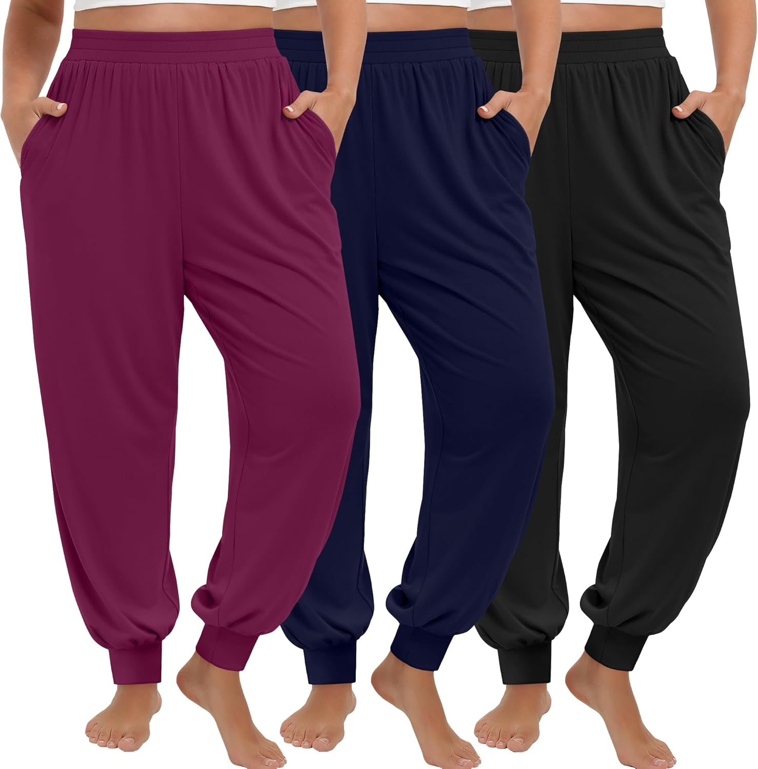 3 Pack Women's Plus Size Yoga Joggers, Comfy High Waisted Lounge Pants Loose Casual...