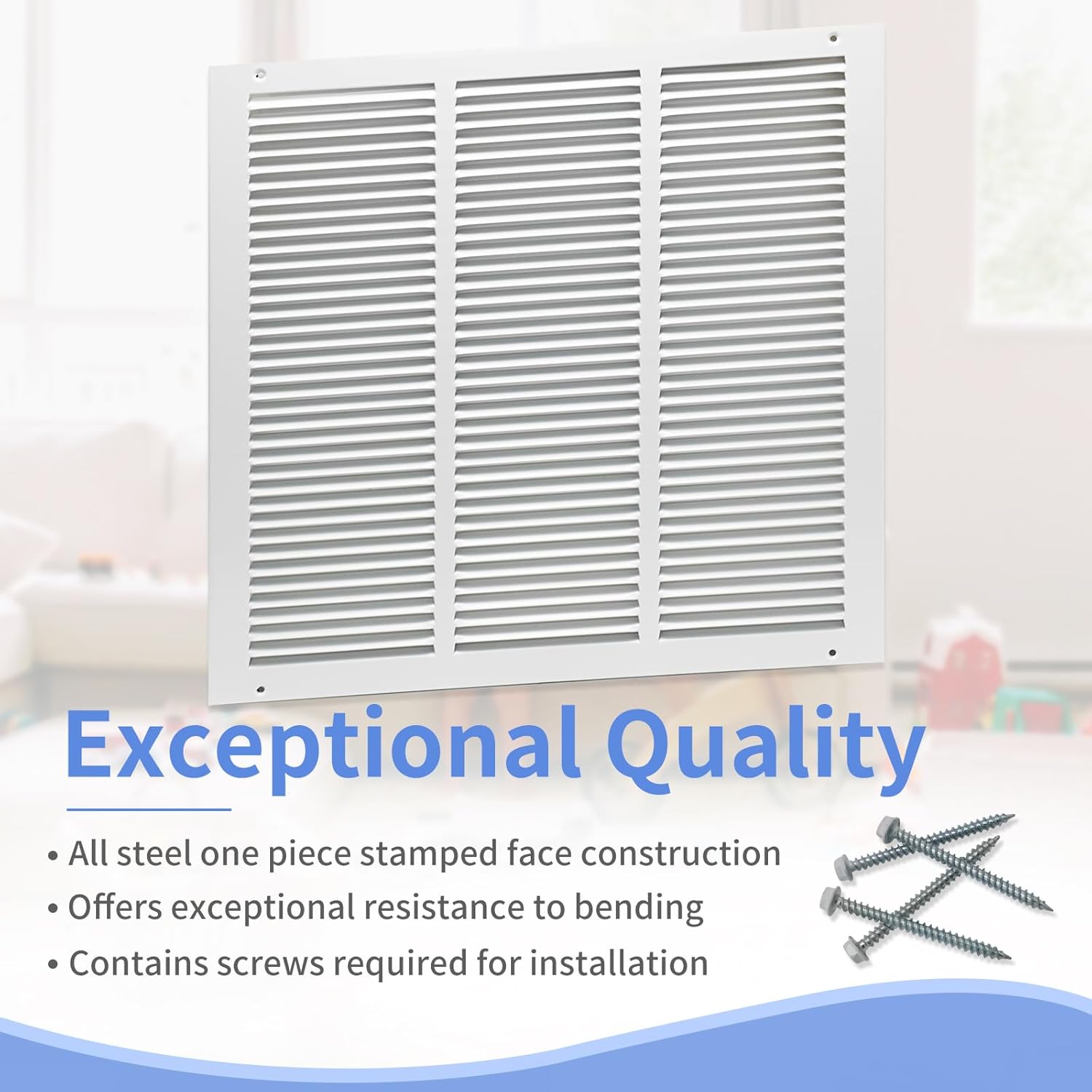 Howeall 18"W x 18"H [Duct Opening Size] Steel Return Air Grille, Air Return Vent Cover for Ceiling and Sidewall - HVAC Air Vent Covers - [Outer Dimensions: 19.75"W x 19.75"H]