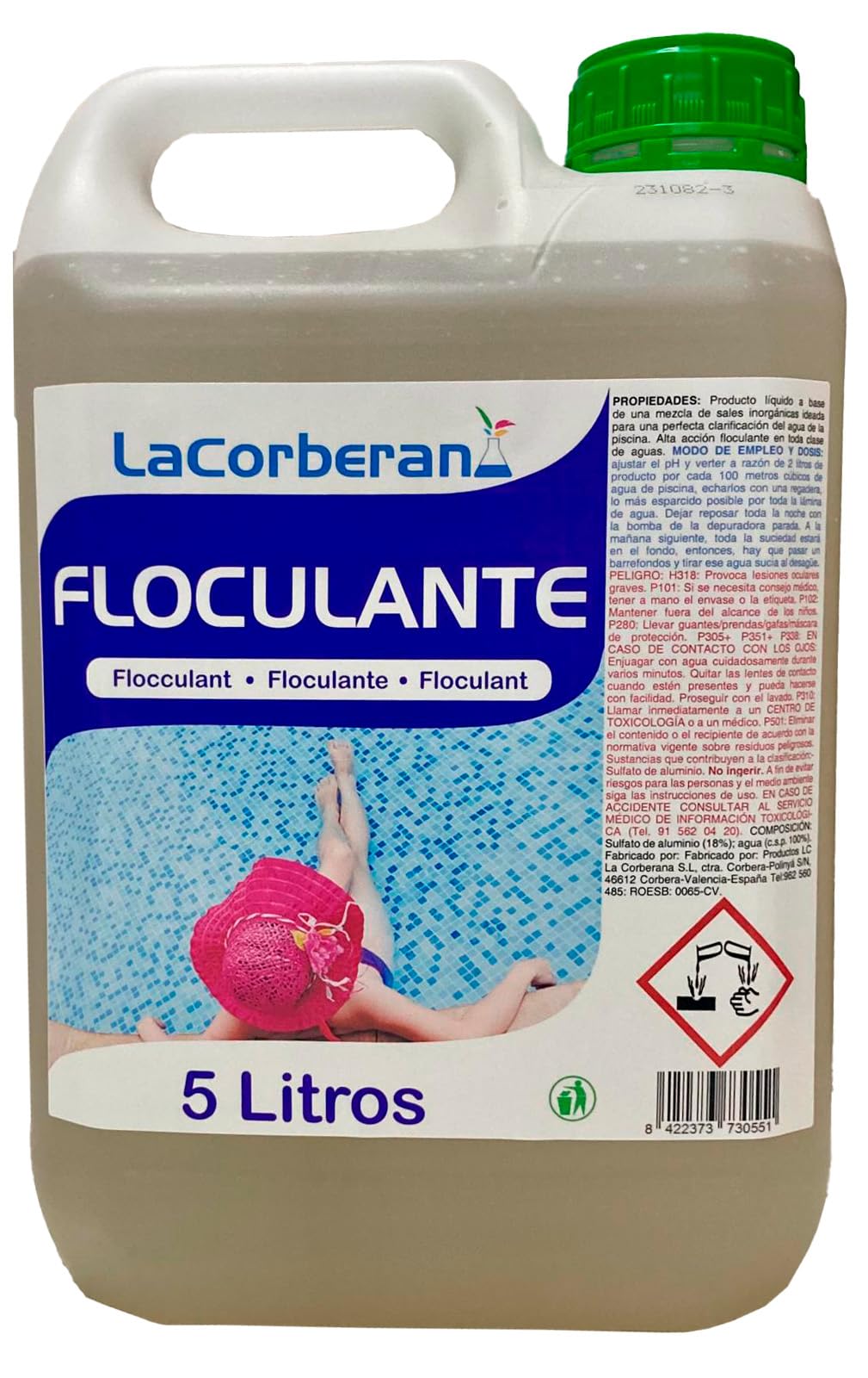 Floculante Piscina Líquido – Clarificante Piscina Profesional, Limpieza Agua Piscina Turbia en 1 Noche, Sulfato de Aluminio 18%, Fabricado en España
