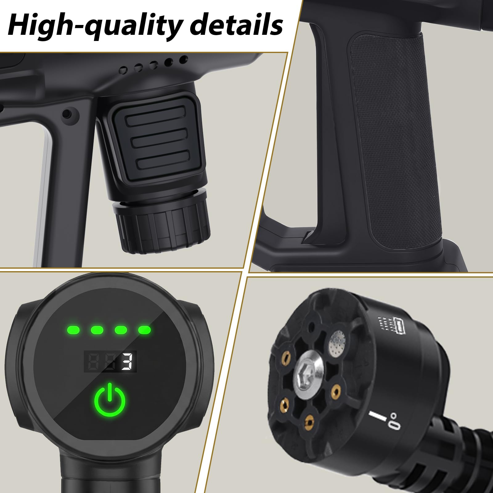 Idropulitrice a Batteria 120 Bar, Brushless 1500W, 2x Batterie 4,0Ah | 4 Livelli di Pressione e Touch LCD, 600L/h, Ugello 6 in 1 e Tubo da 5 M, per Auto, Giardino - Nero