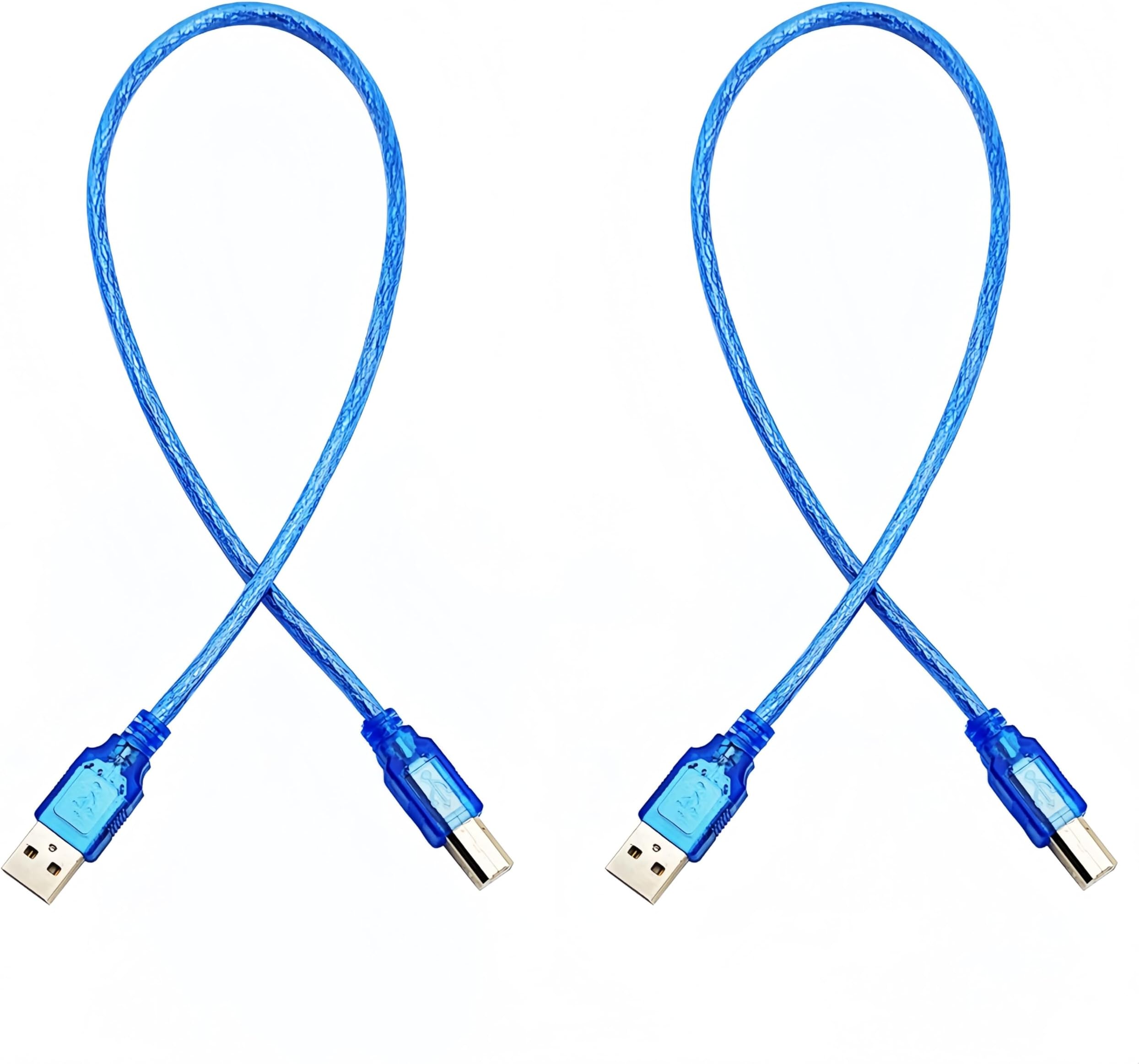2PCS USB Cable 50cm / 19.7inch / 1.64ft Blue USB-A to USB-B Wire Compatible with Arduino UNO Mega Printer