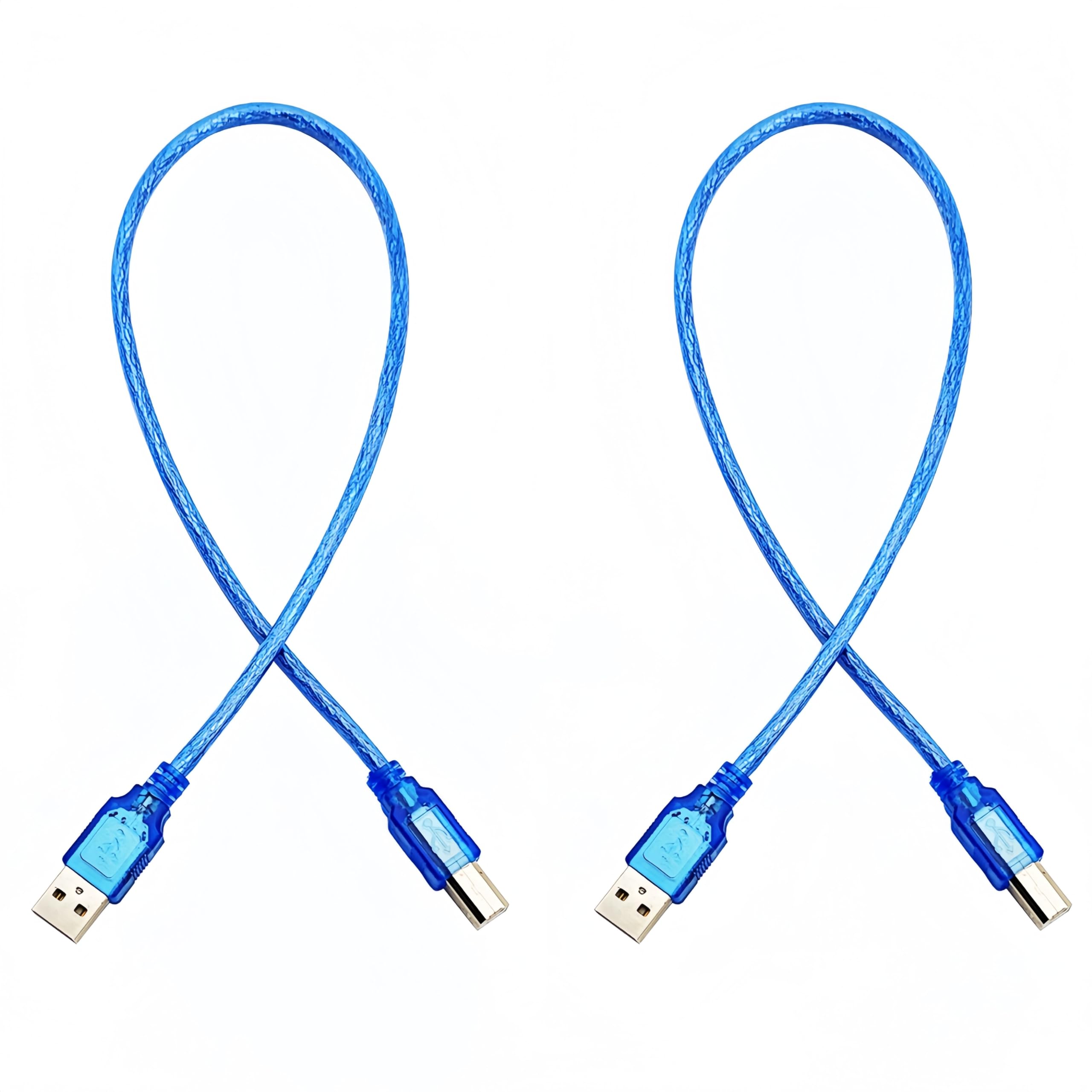 2PCS USB Cable 50cm / 19.7inch / 1.64ft Blue USB-A to USB-B Wire Compatible with Arduino UNO Mega Printer
