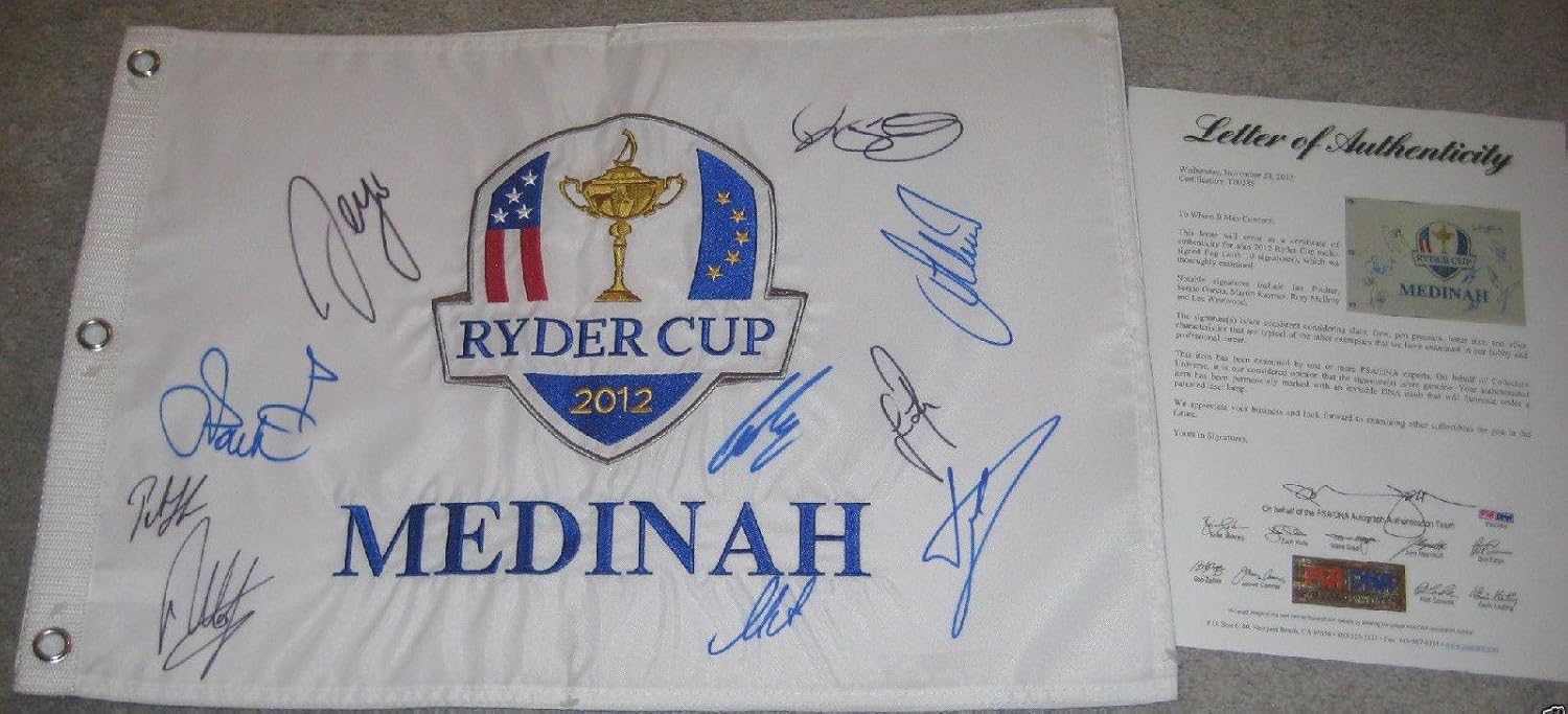 EUROPEAN TEAM signed 2012 RYDER CUP flag w/LOA (10 Sigs
