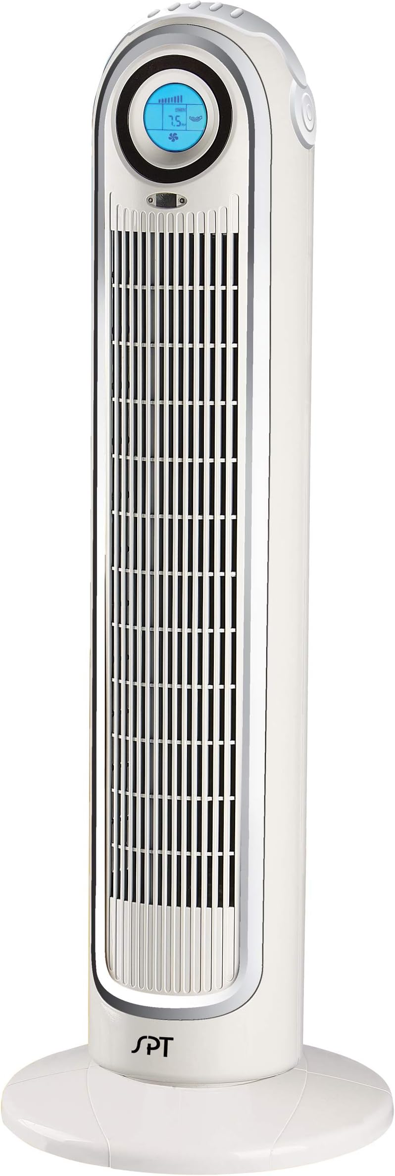 SF-1521A: Tower Fan with Ionizer, white/silver trim, weight 12 lbs