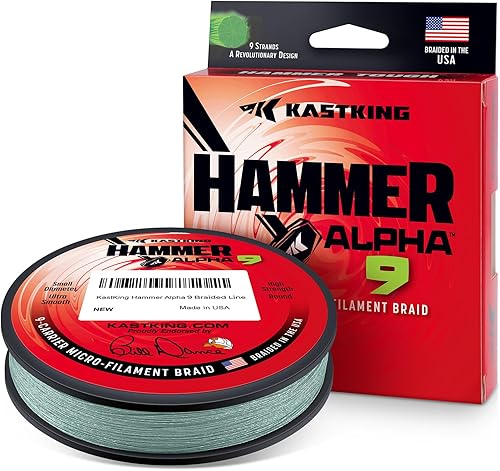 KastKing Hammer Alpha 9 UHMWPE - Línea de pesca trenzada, fabricada en los Estados Unidos, fuerte y suave, redonda, 9 portadores, línea de pesca