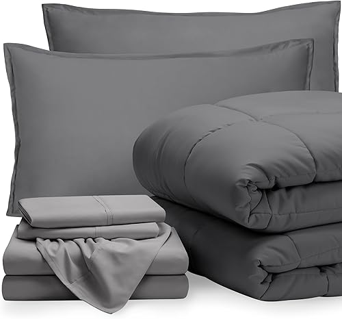 Bare Home Juego de ropa de cama de 8 piezas juego de sábanas y falda de cama tamaño King alternativa al plumón de ganso ultrasuave 1800 de alta